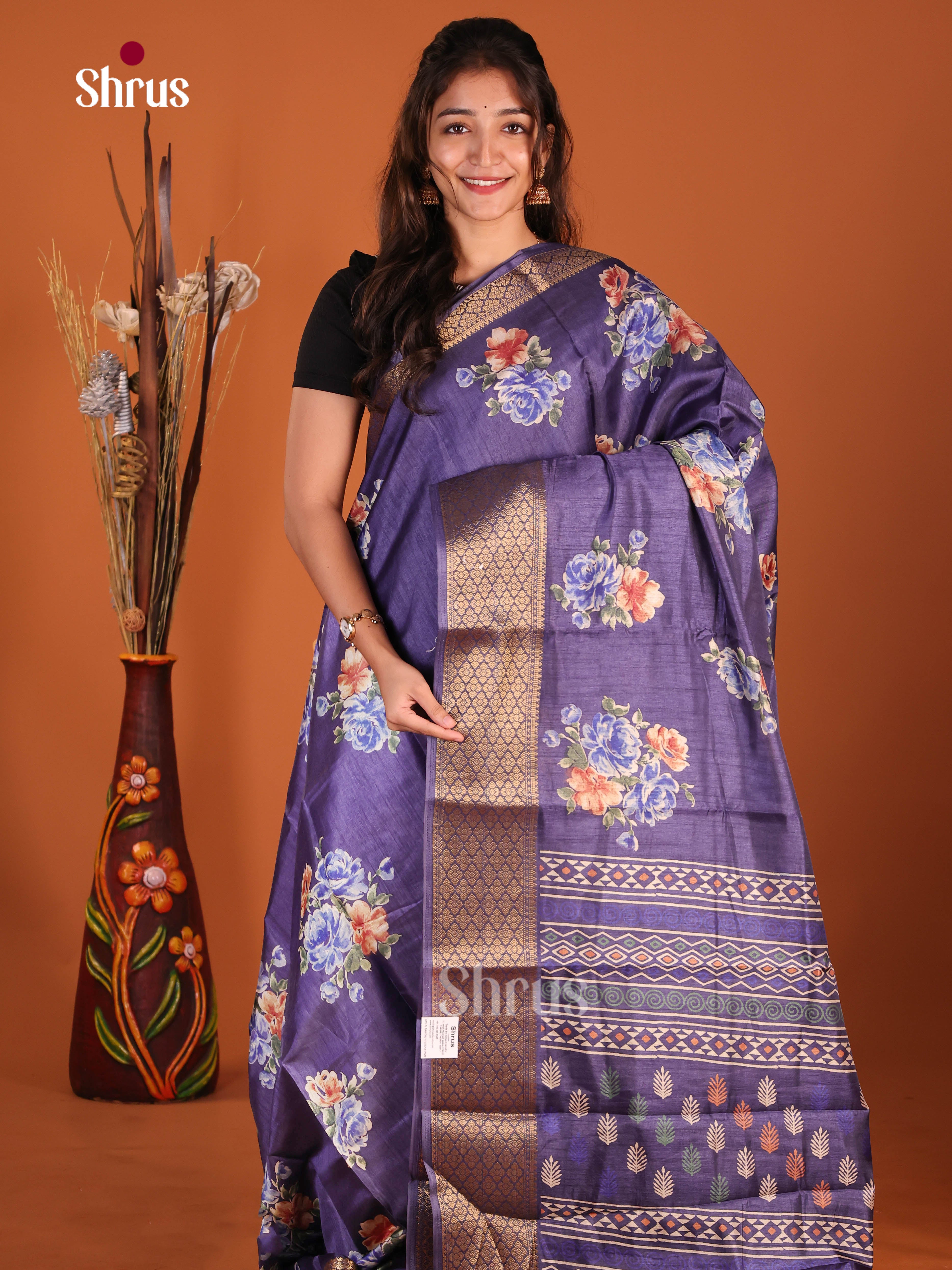 Blue - Semi Crepe Saree