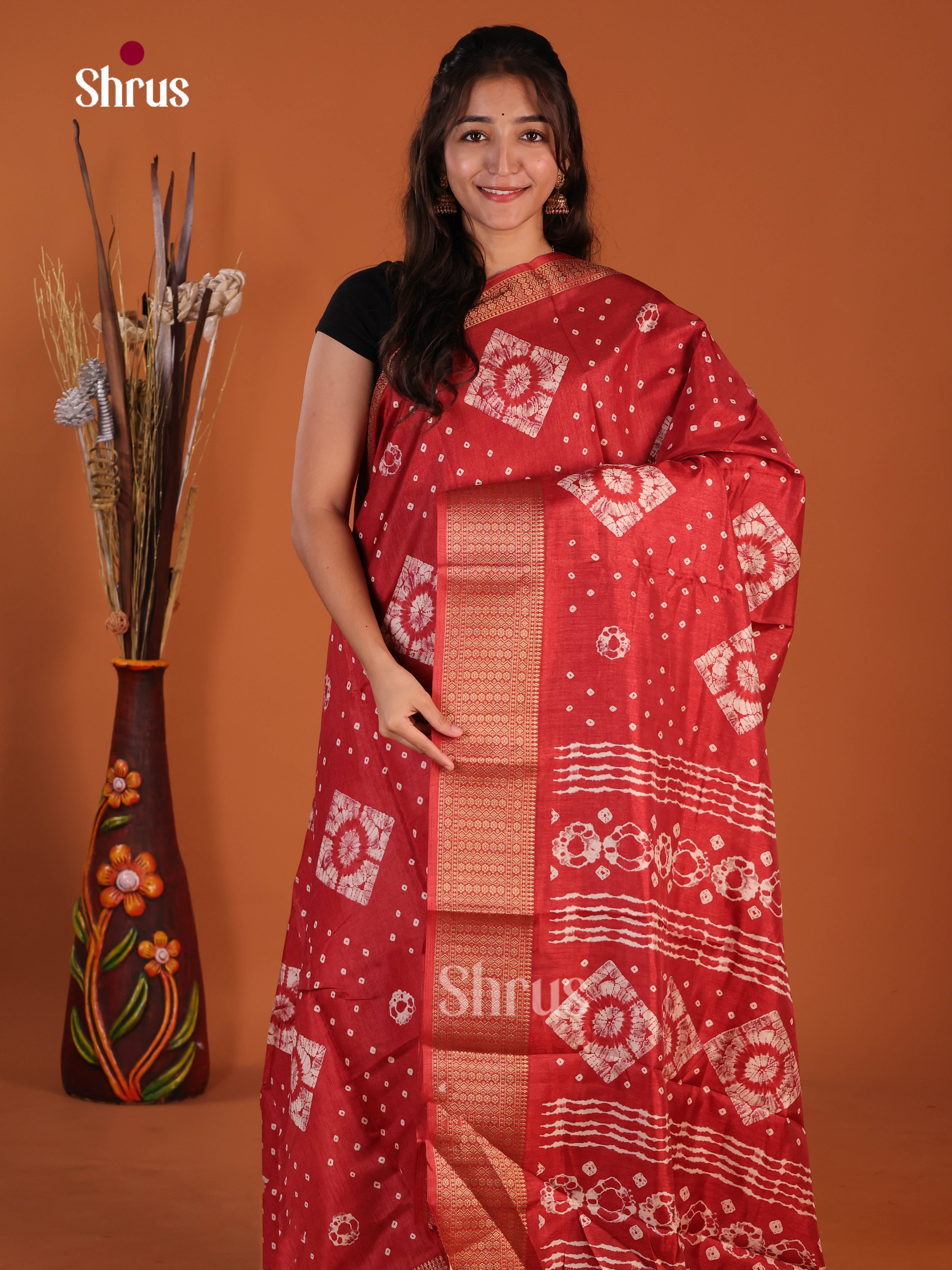 Red - Semi Crepe Saree - Shop on Shrus.com