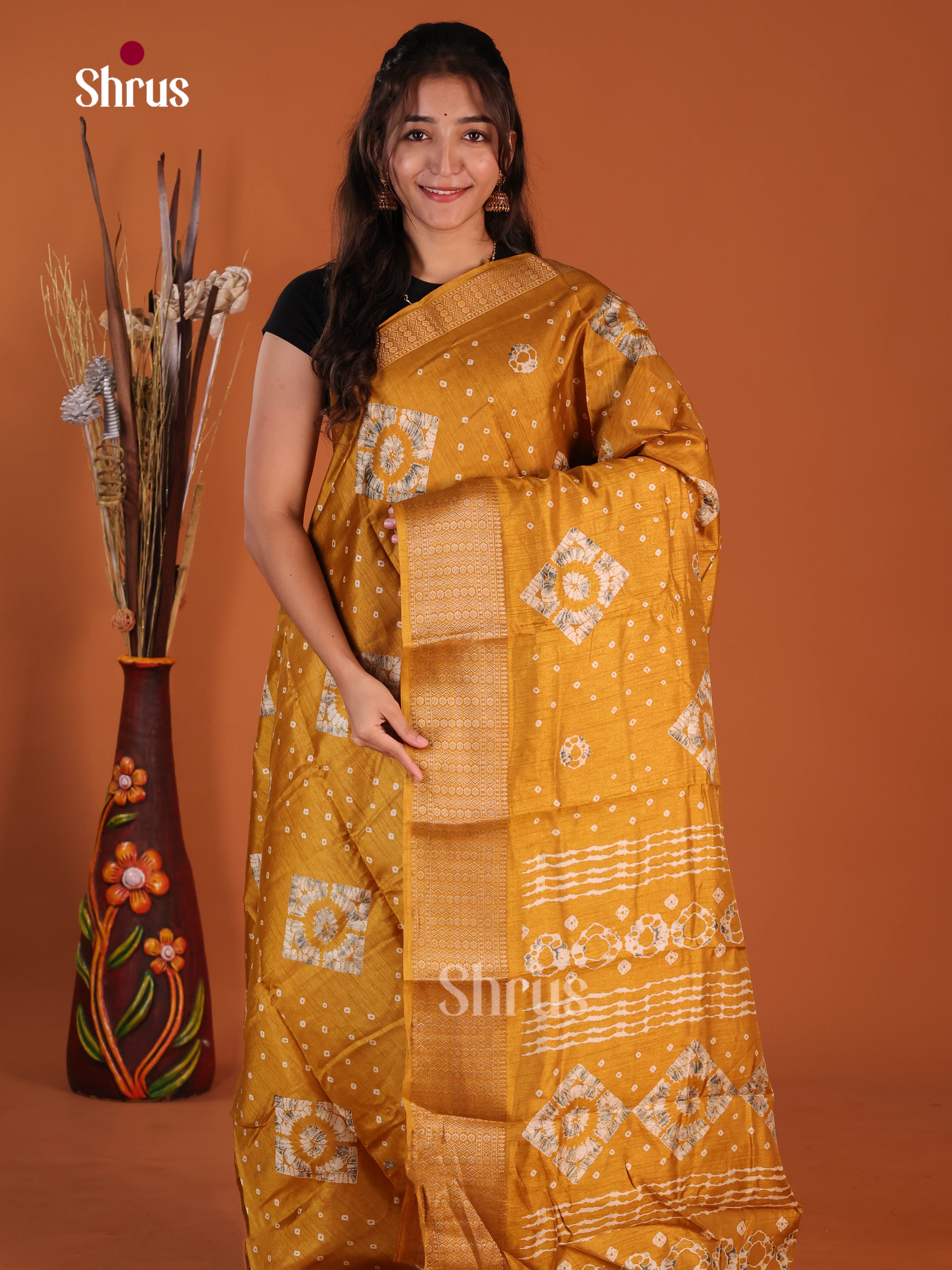 Mustard - Semi Crepe Saree - Shop on Shrus.com