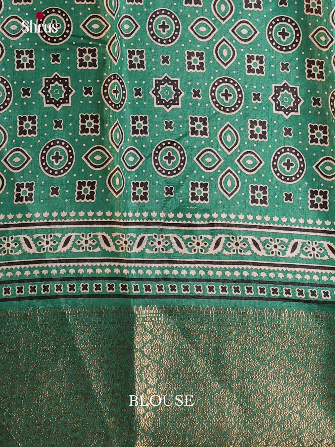 Cream & Green - Semi Crepe Saree