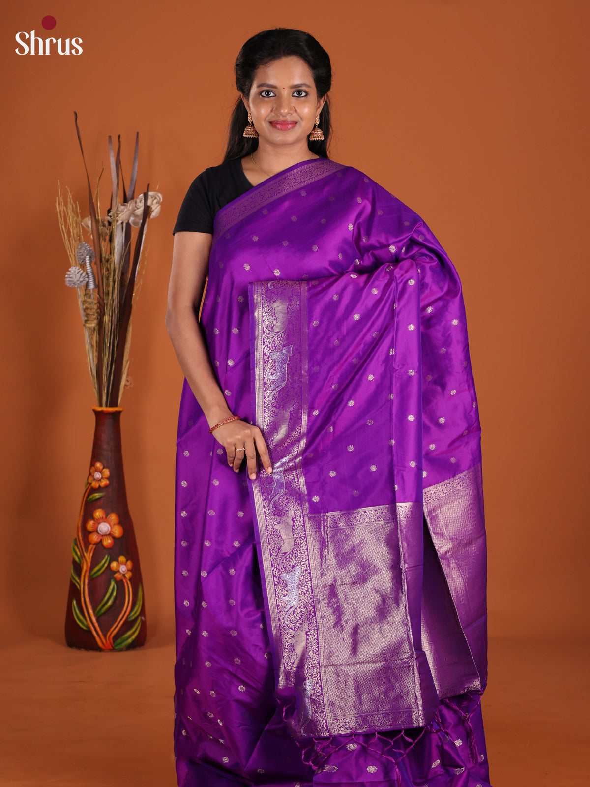 Purple - Semi Softsilk Saree