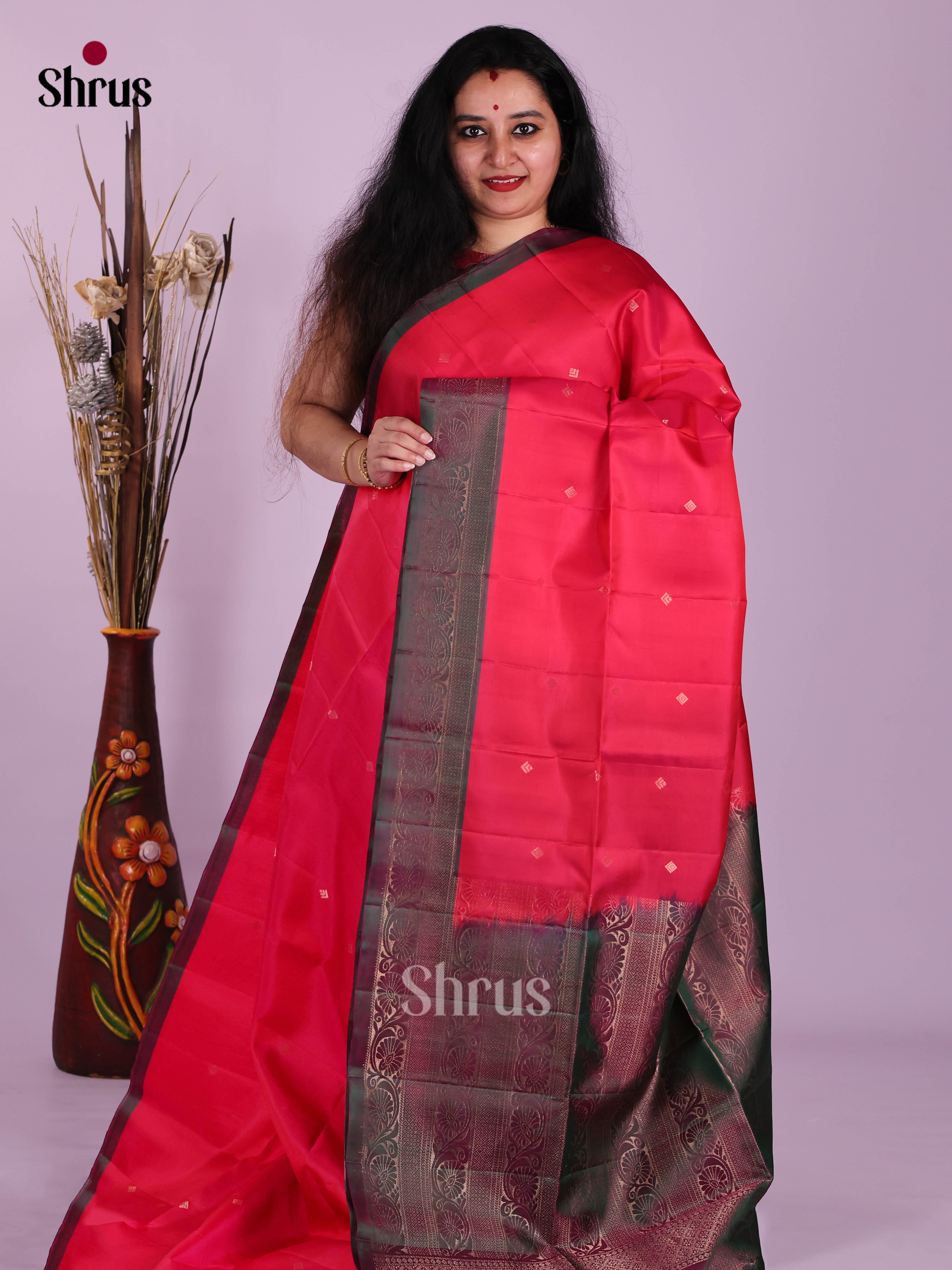 Classy Red & Double Shaded Purple Soft Silk Saree with zari buttas , brocade pallu