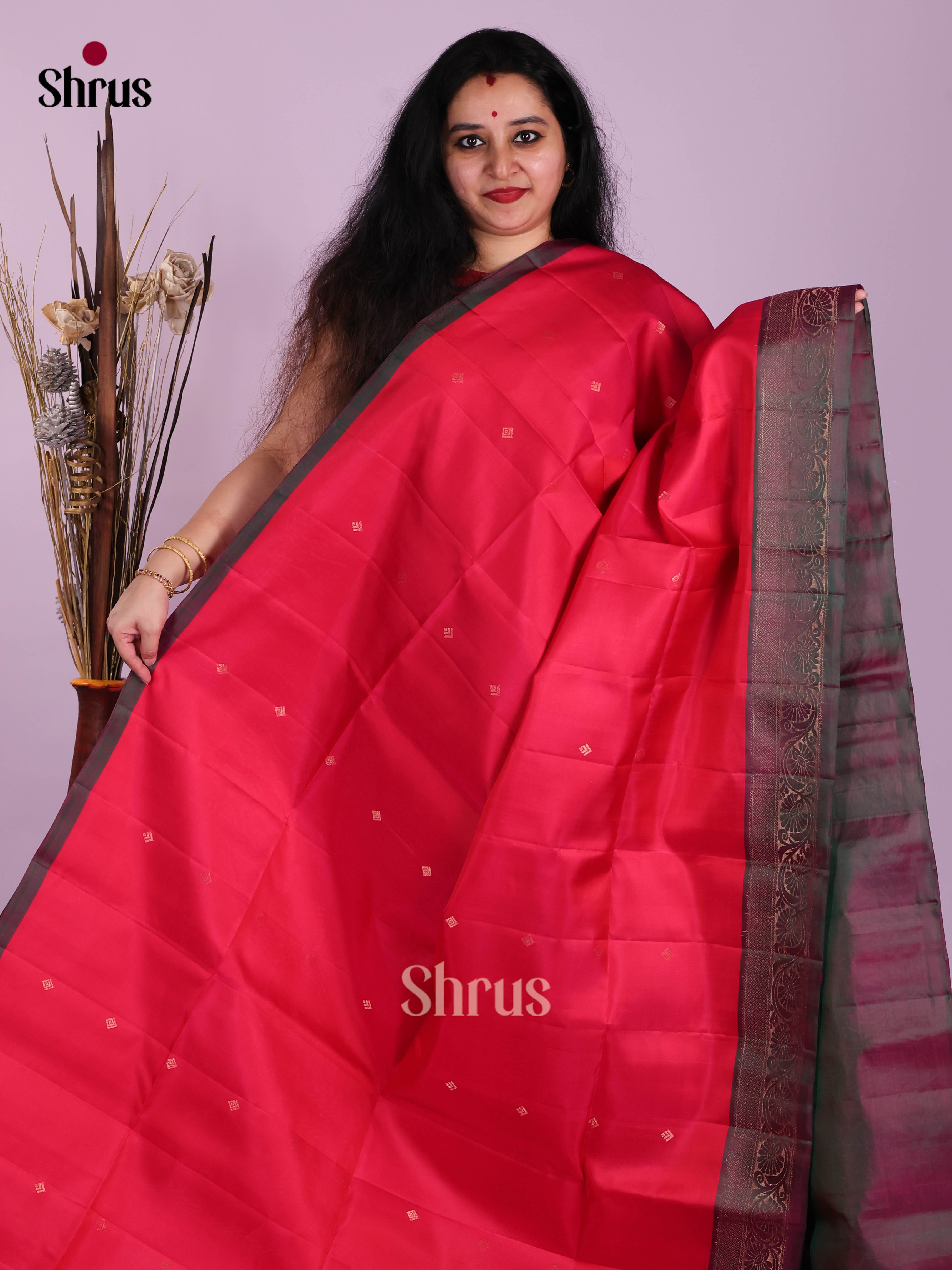 Classy Red & Double Shaded Purple Soft Silk Saree with zari buttas , brocade pallu