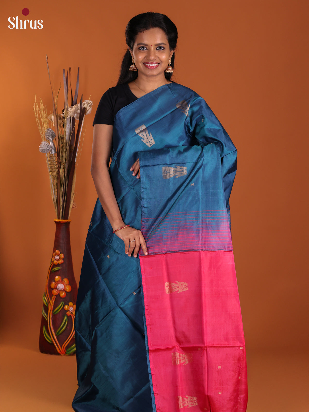 Blue & Pink - Banana Pith Saree