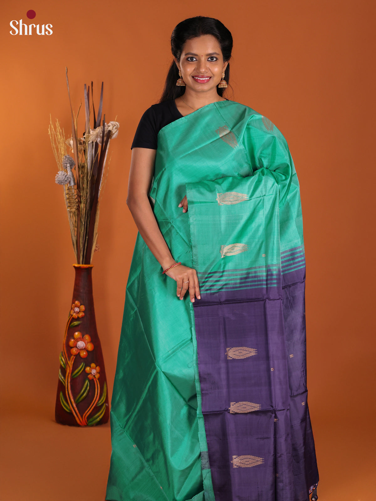 Green & Blue - Banana Pith Saree - Shop on Shrus.com