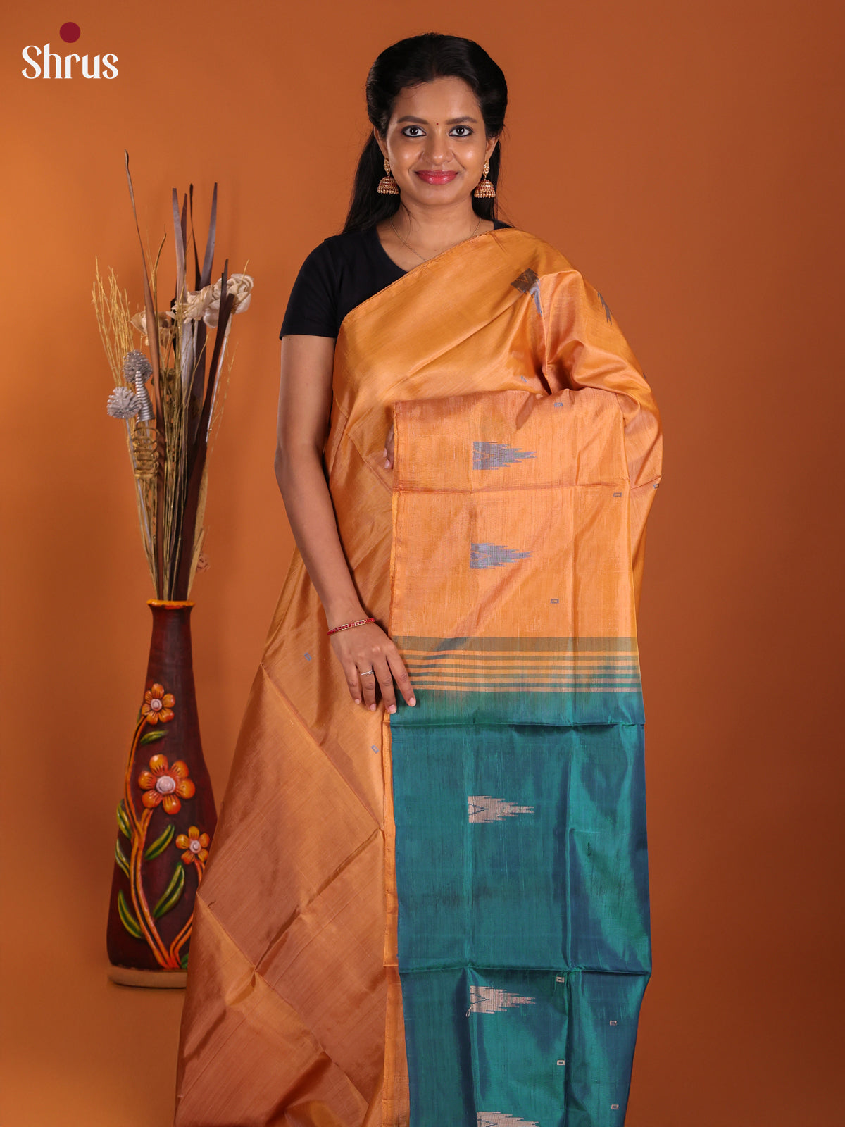 Orange & Green- Banana Pith Saree