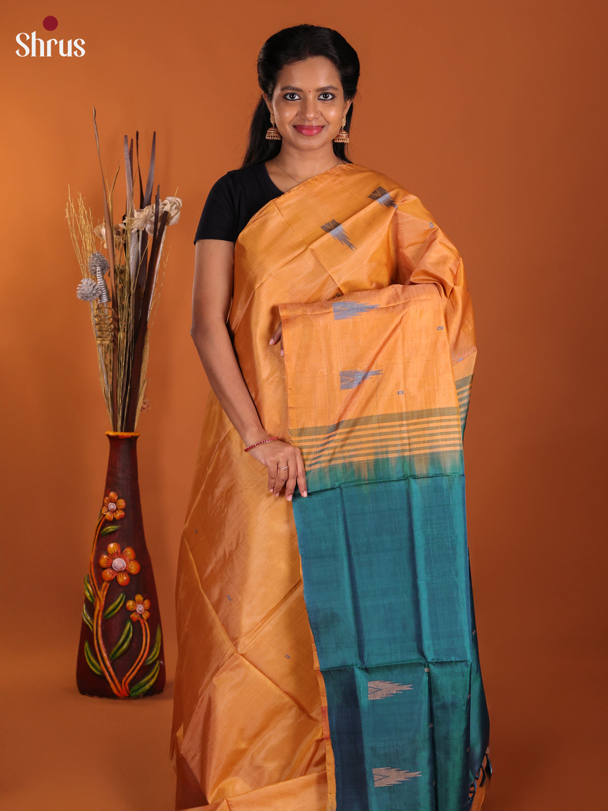 Orange & Green- Banana Pith Saree