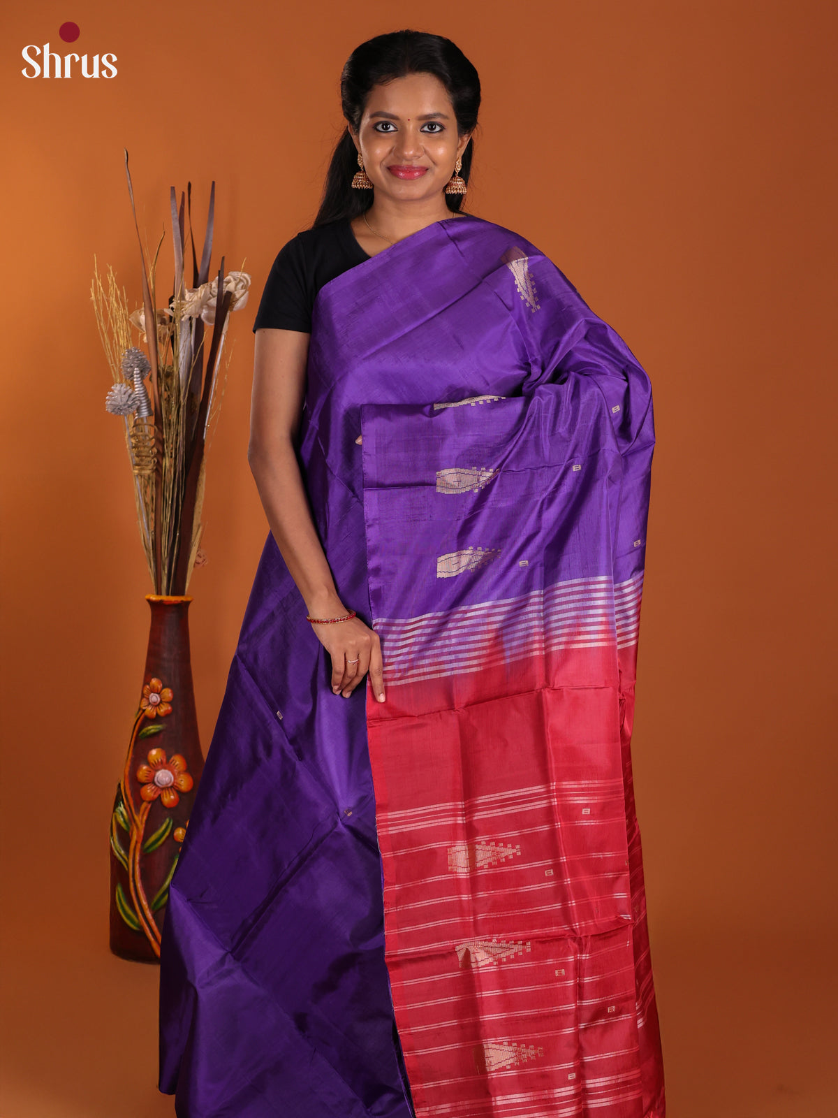 Violet & Red- Banana Pith Saree