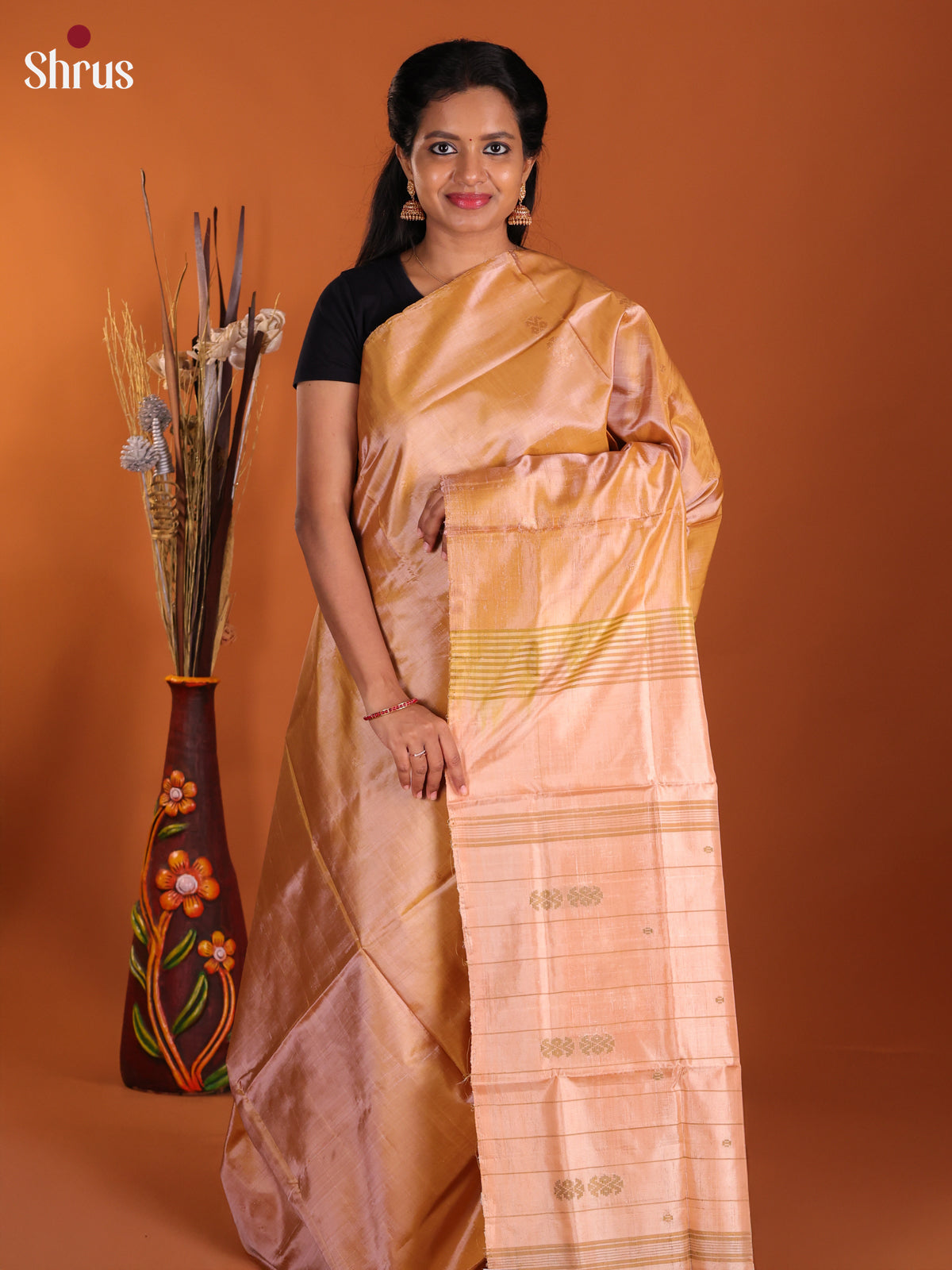 Pale Mustard & Peach - Banana Pith Saree