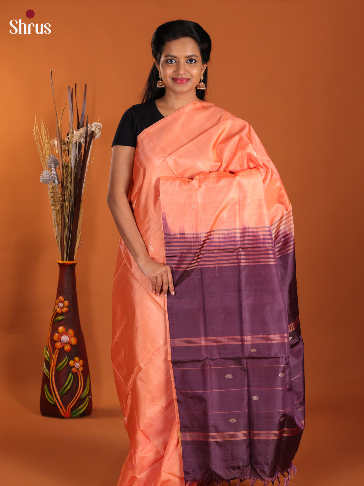 Peach & Jamun - Banana Pith Saree