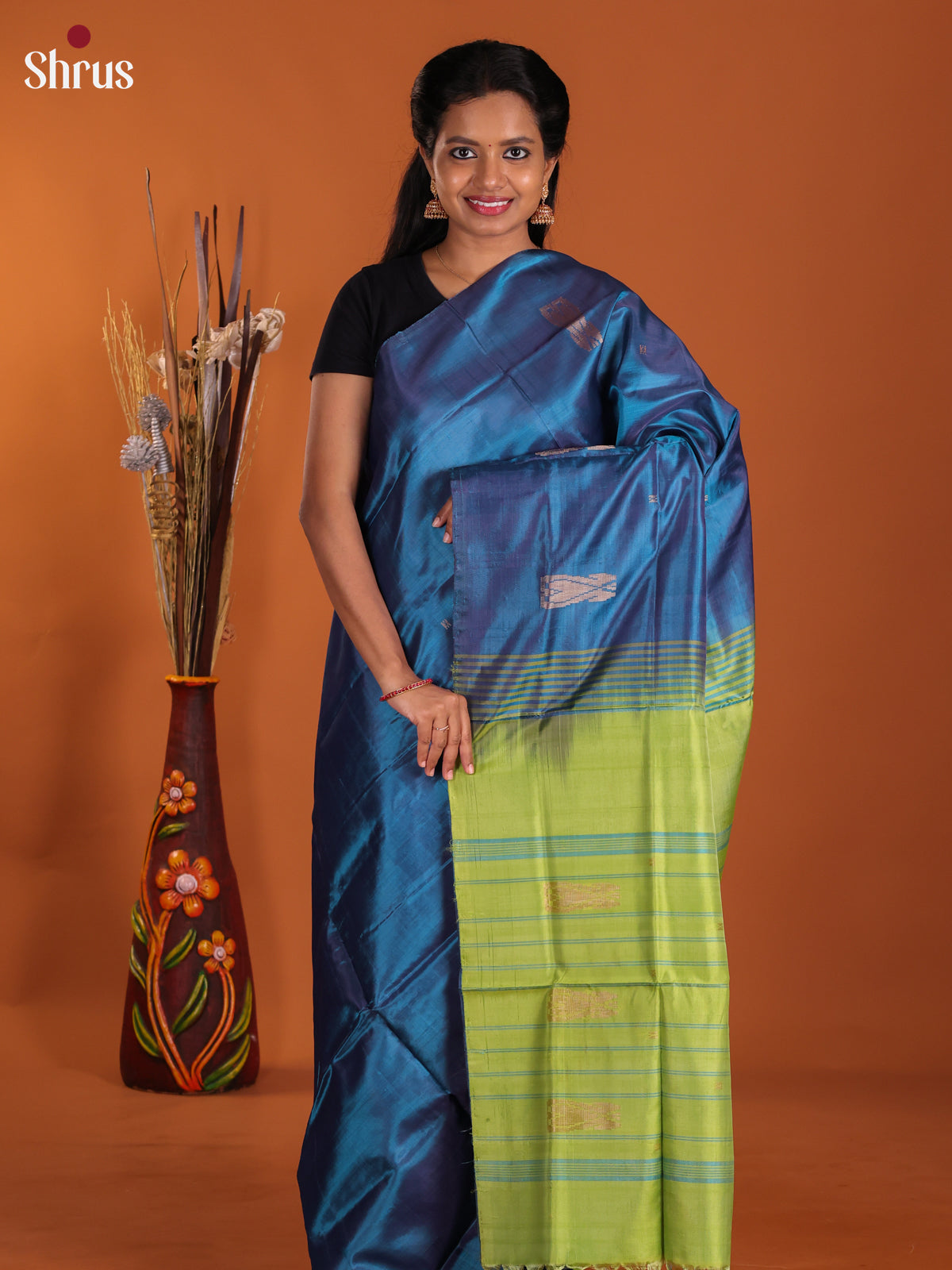 Blue & Green - Banana Pith Saree