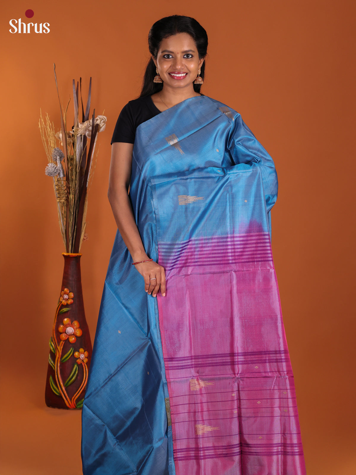 Blue & Purple - Banana Pith Saree