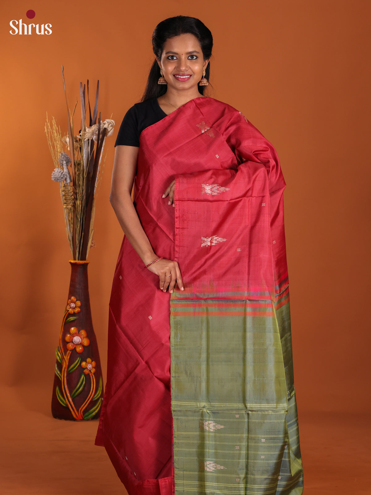 Red & Green - Banana Pith Saree