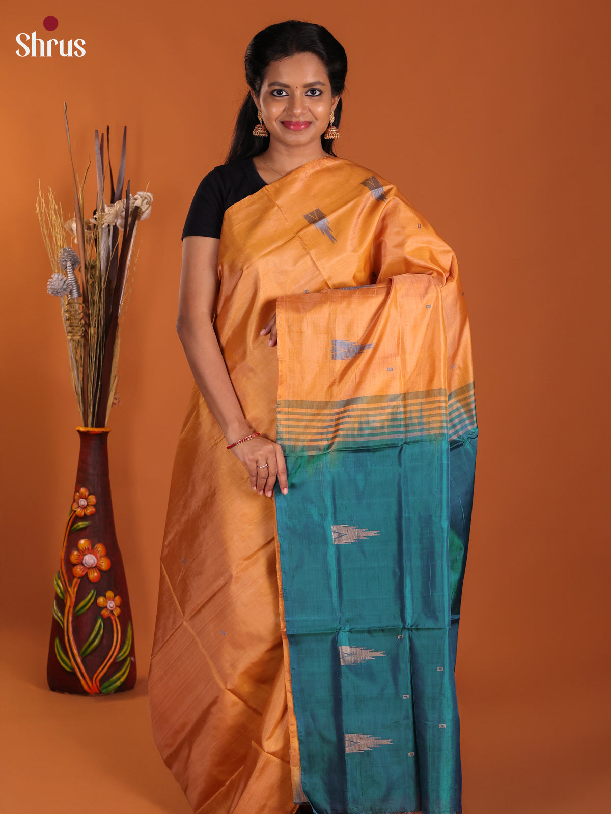 Brick & Green- Banana Pith Saree