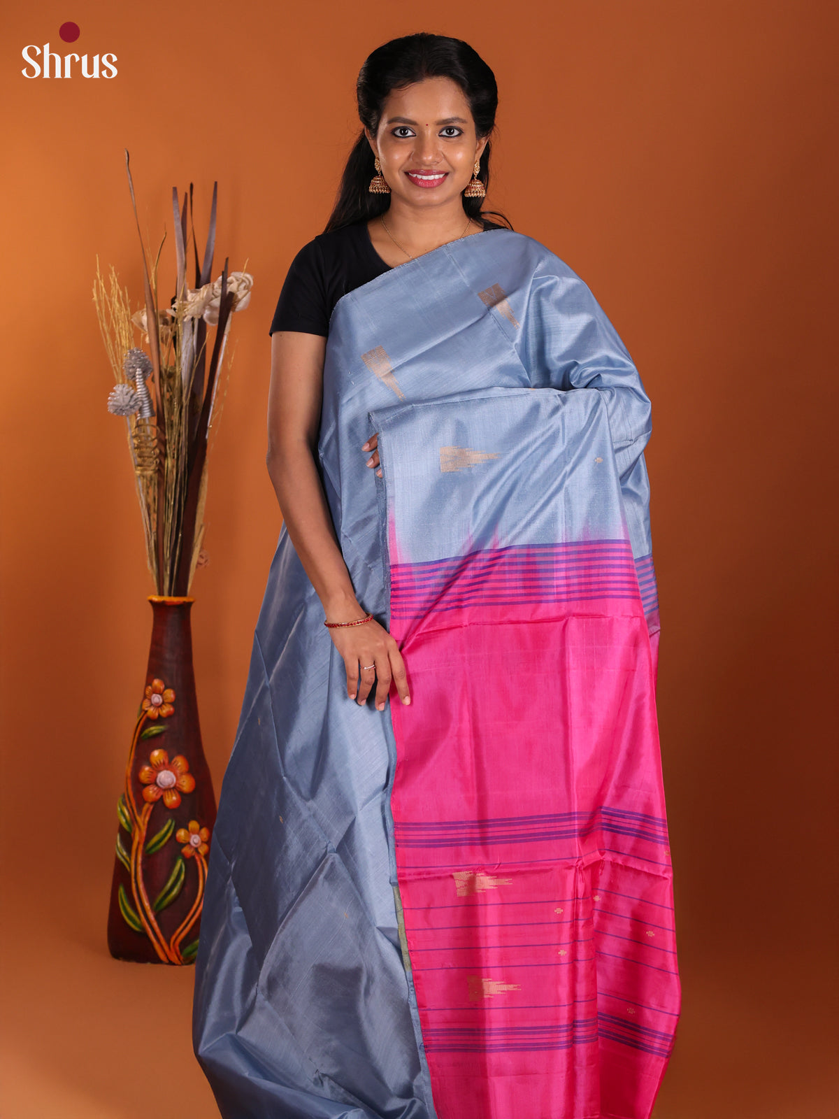 Light Blue & Pink- Banana Pith Saree