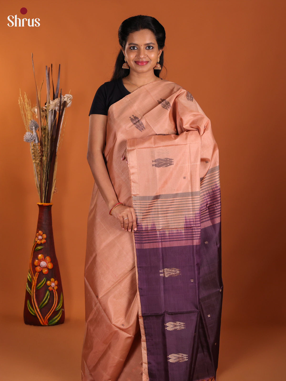 Dusty Brown & Jamun - Banana Pith Saree