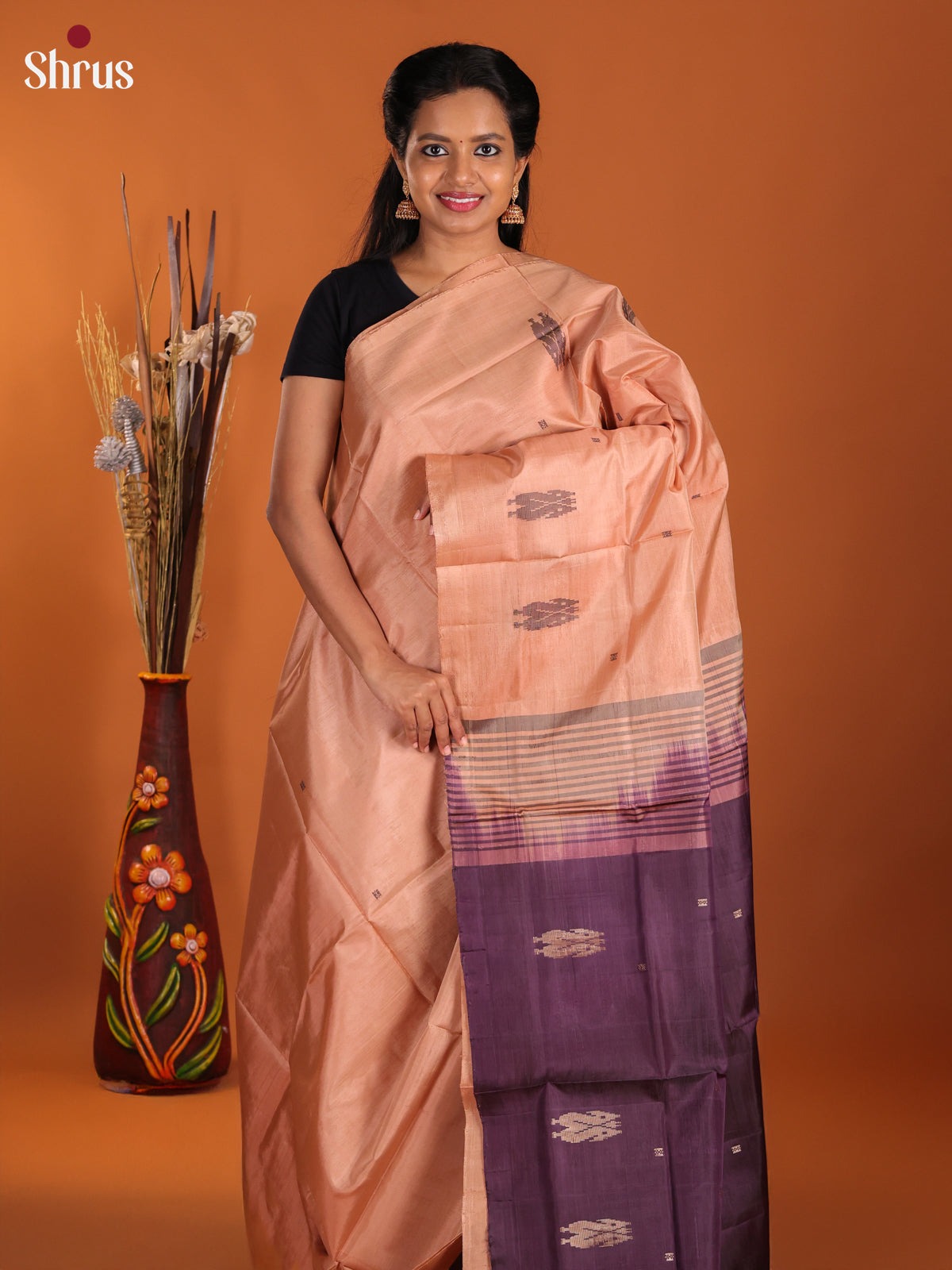 Peach & Jamun - Banana Pith Saree