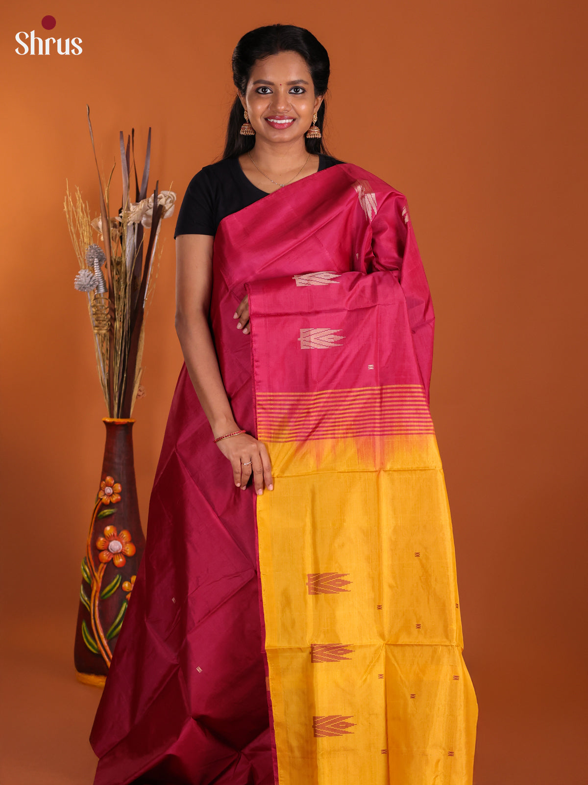 Red & Yellow - Banana Pith Saree