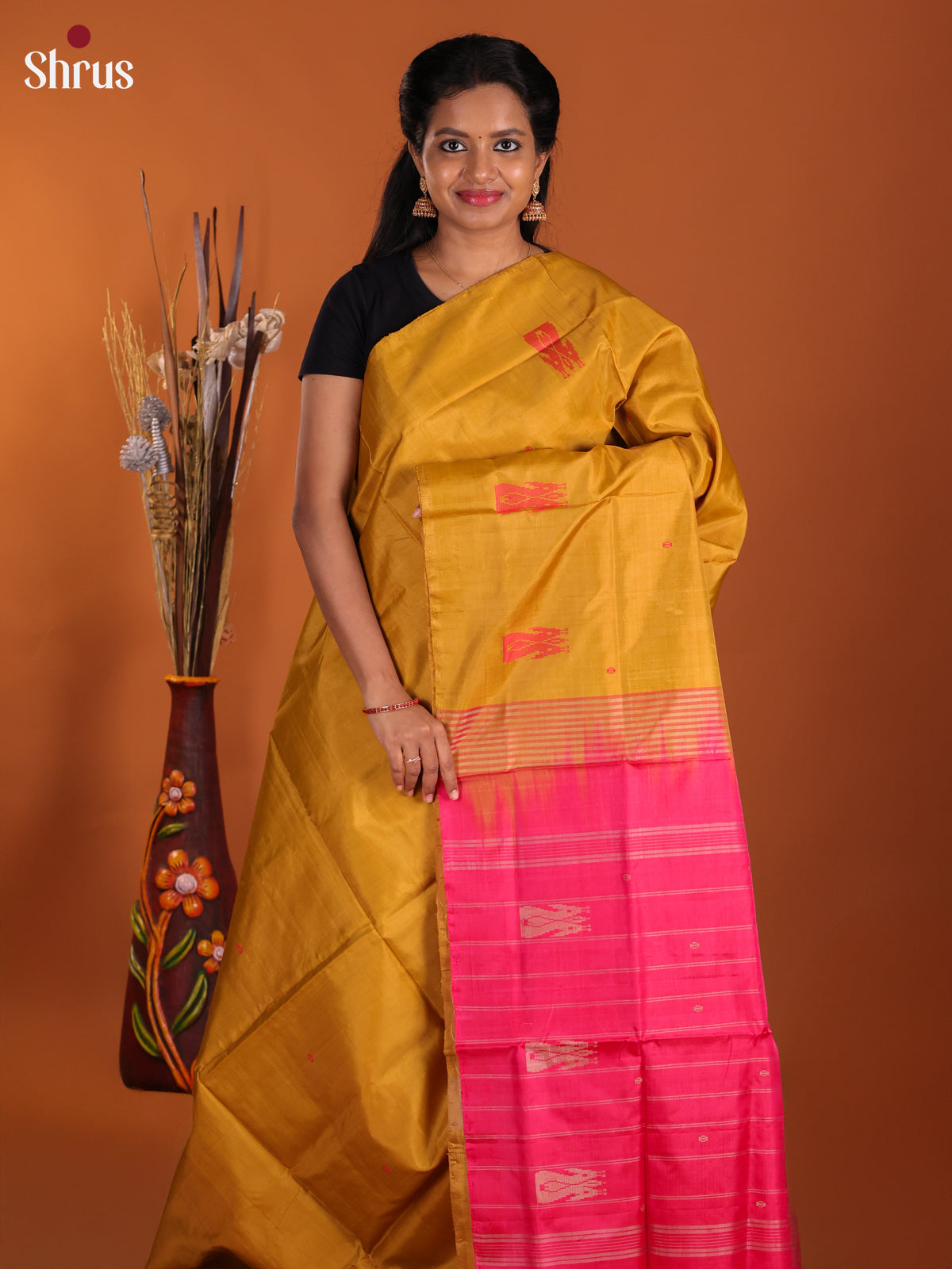 Mustard & Pink - Banana Pith Saree