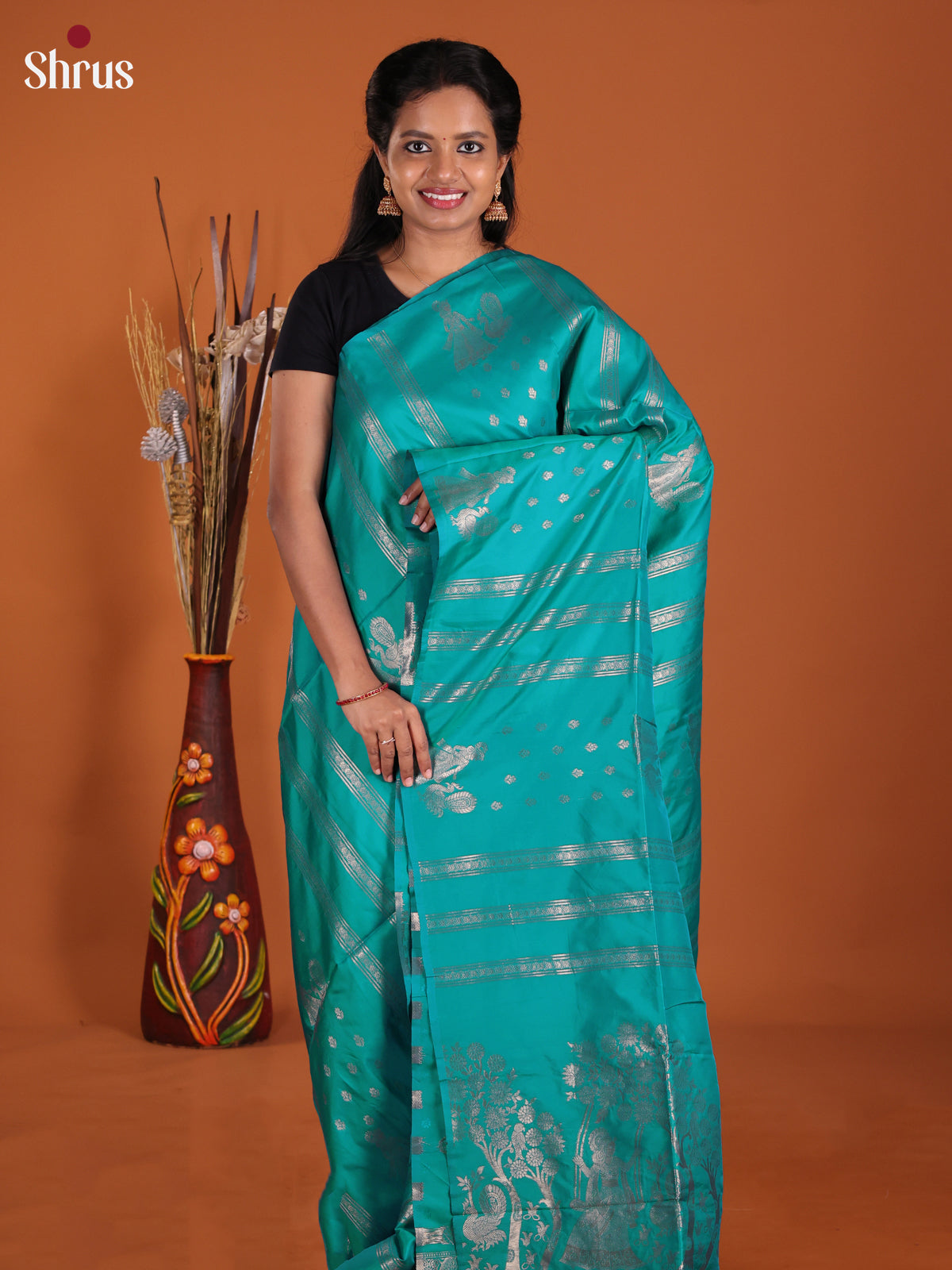 Aqua- Semi Softsilk Saree