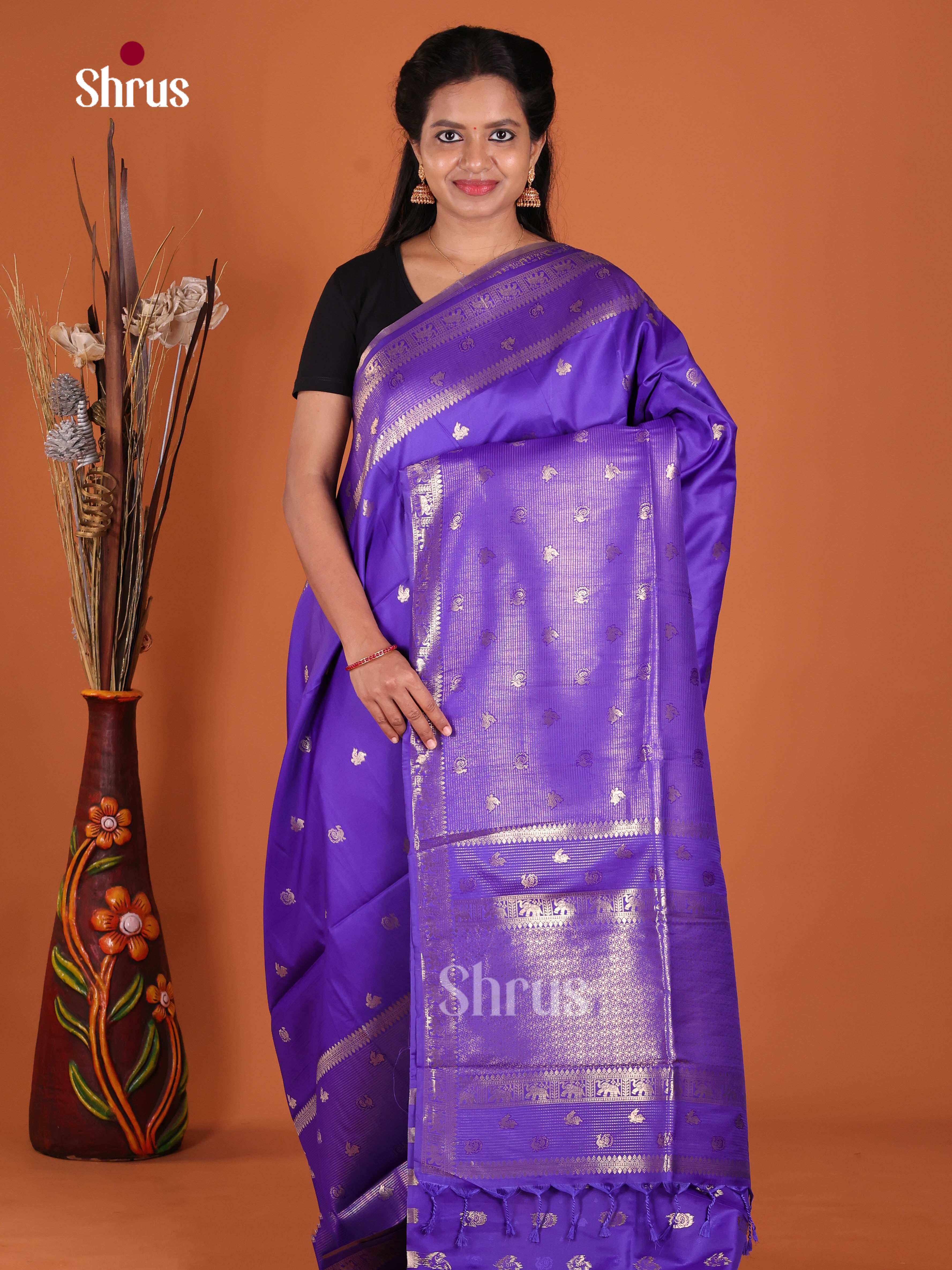 Purple - Semi Softsilk Saree