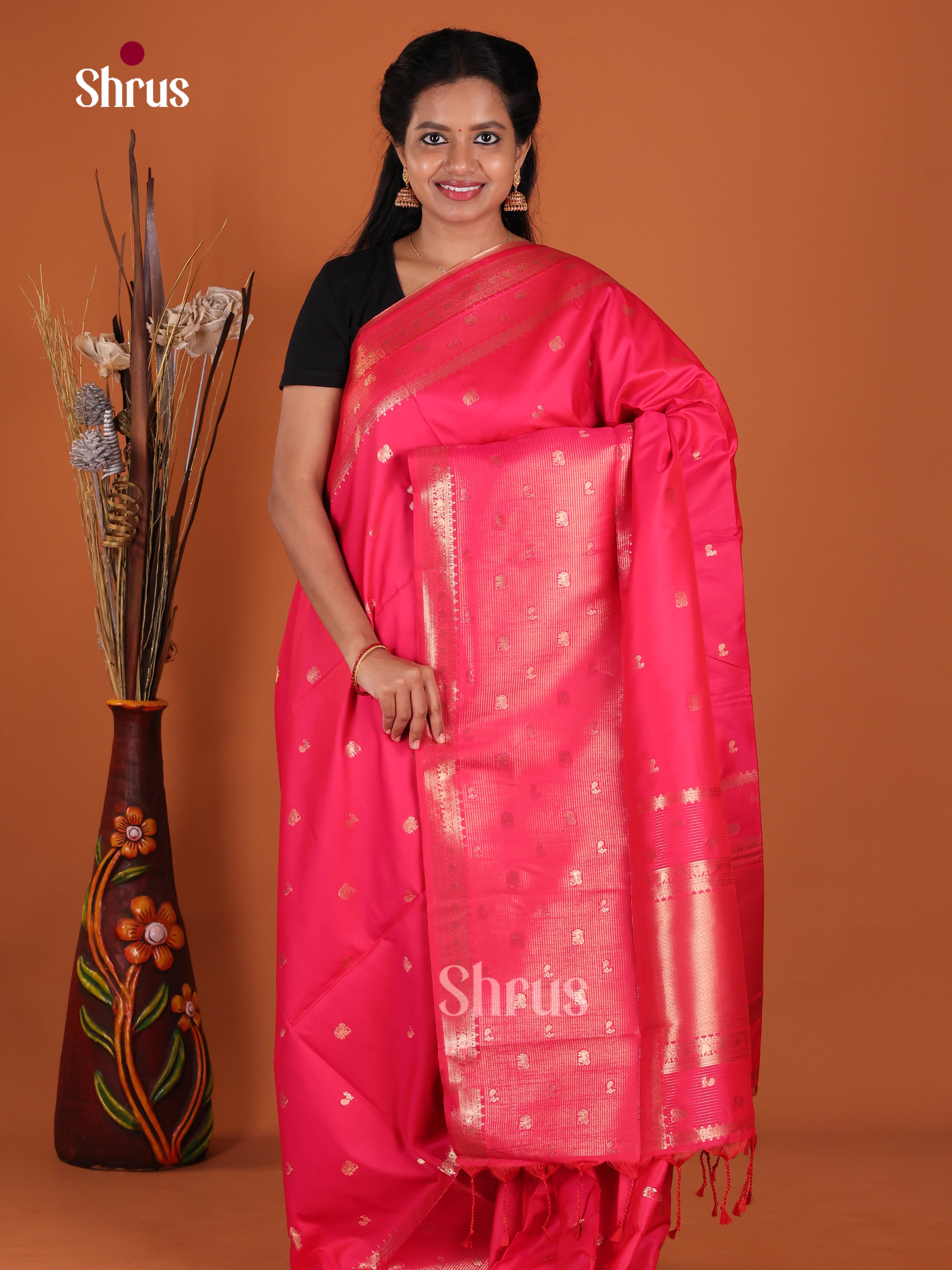 Pink - Semi Softsilk Saree