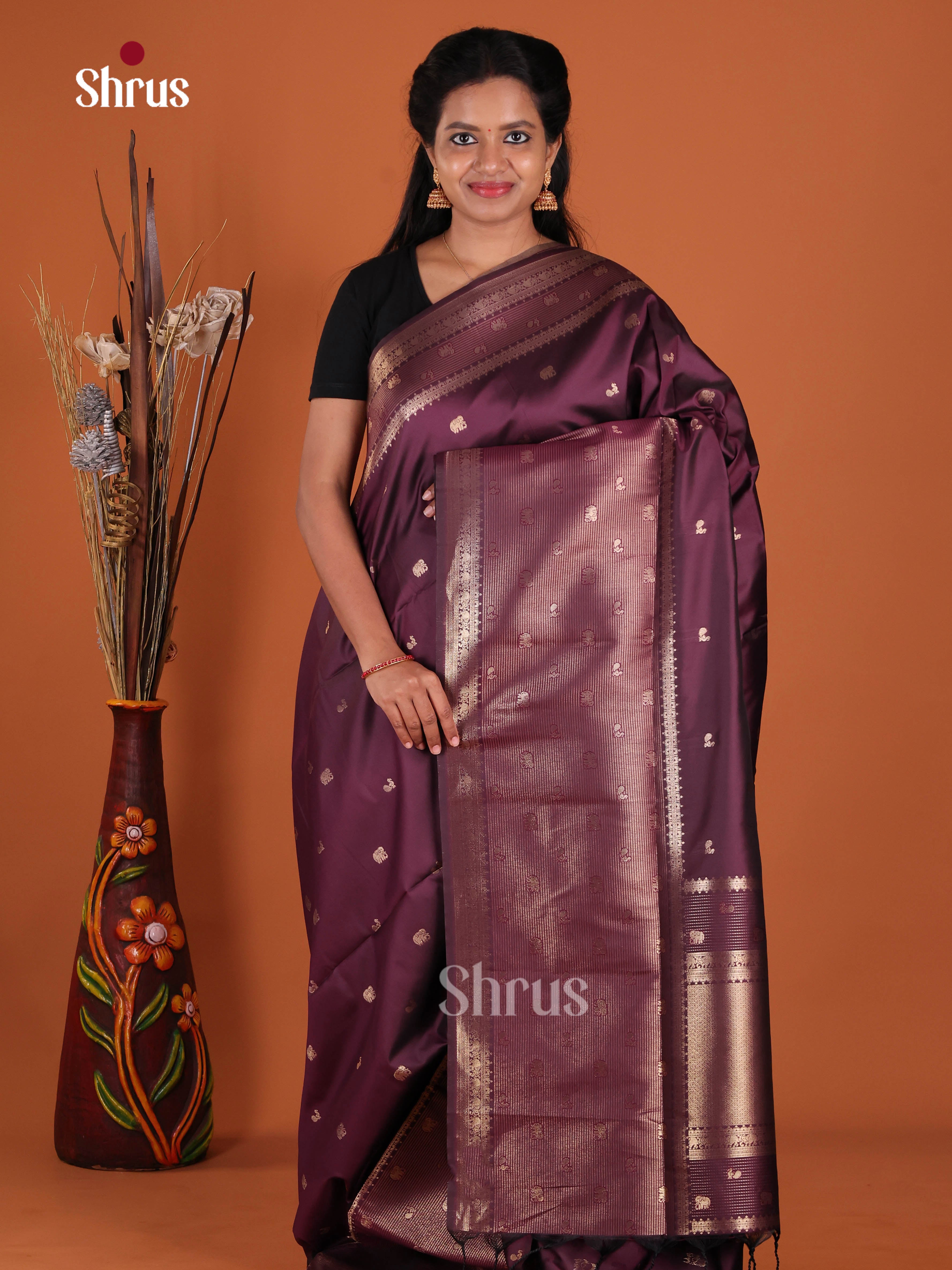 WIne- Semi Softsilk Saree