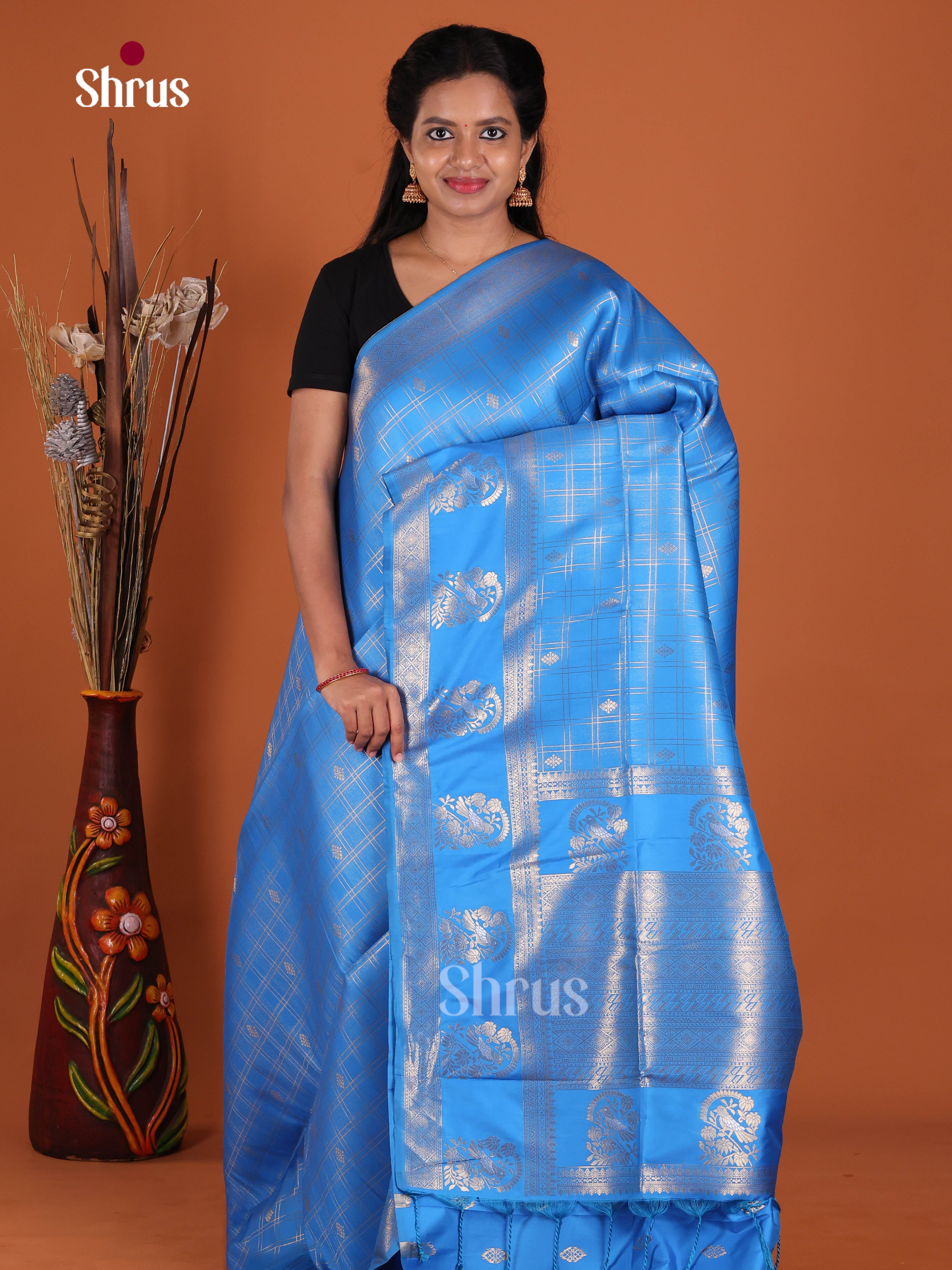 Blue - Semi Softsilk Saree