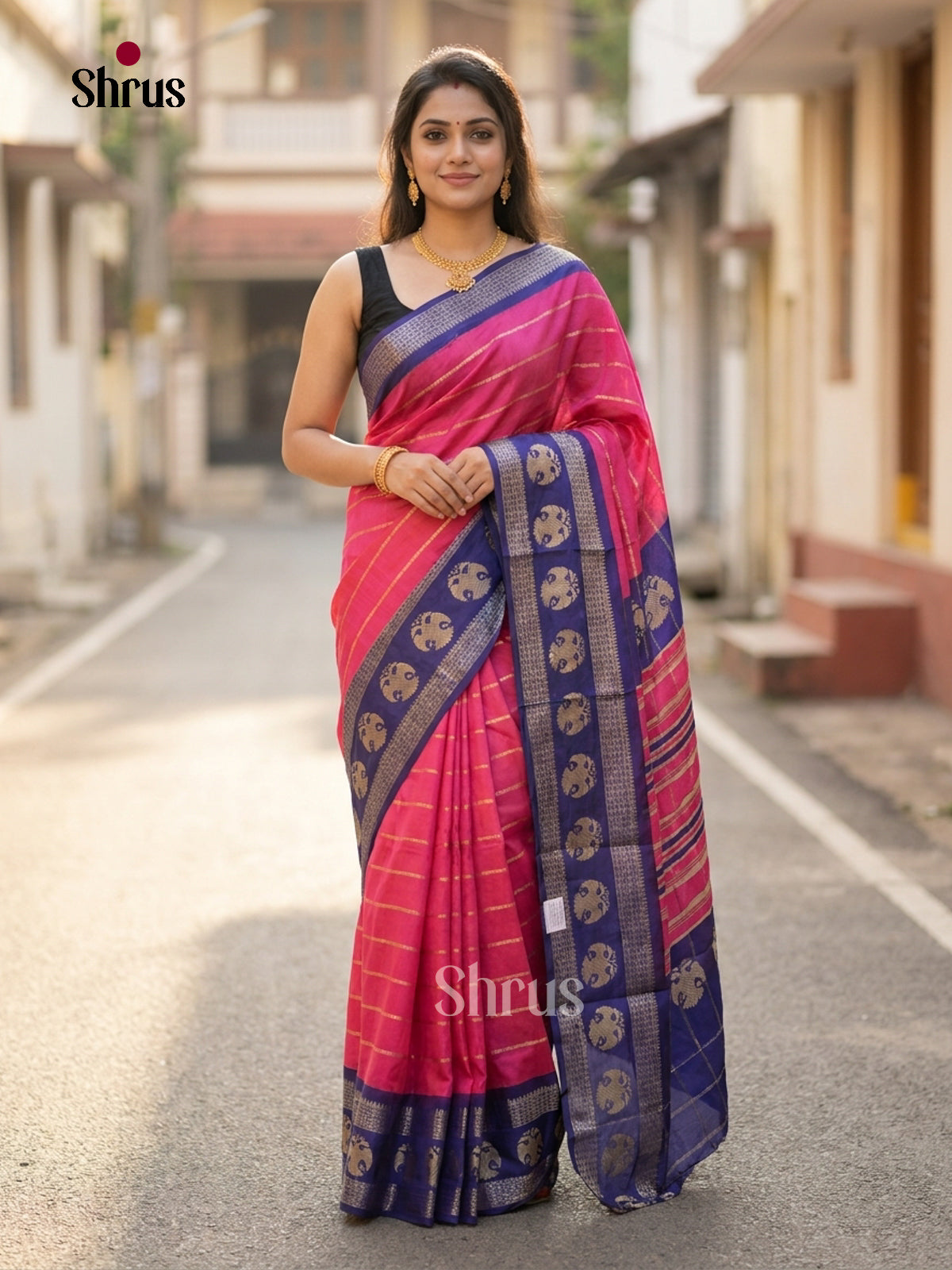 Red & Blue - Semi Mysoresilk Saree