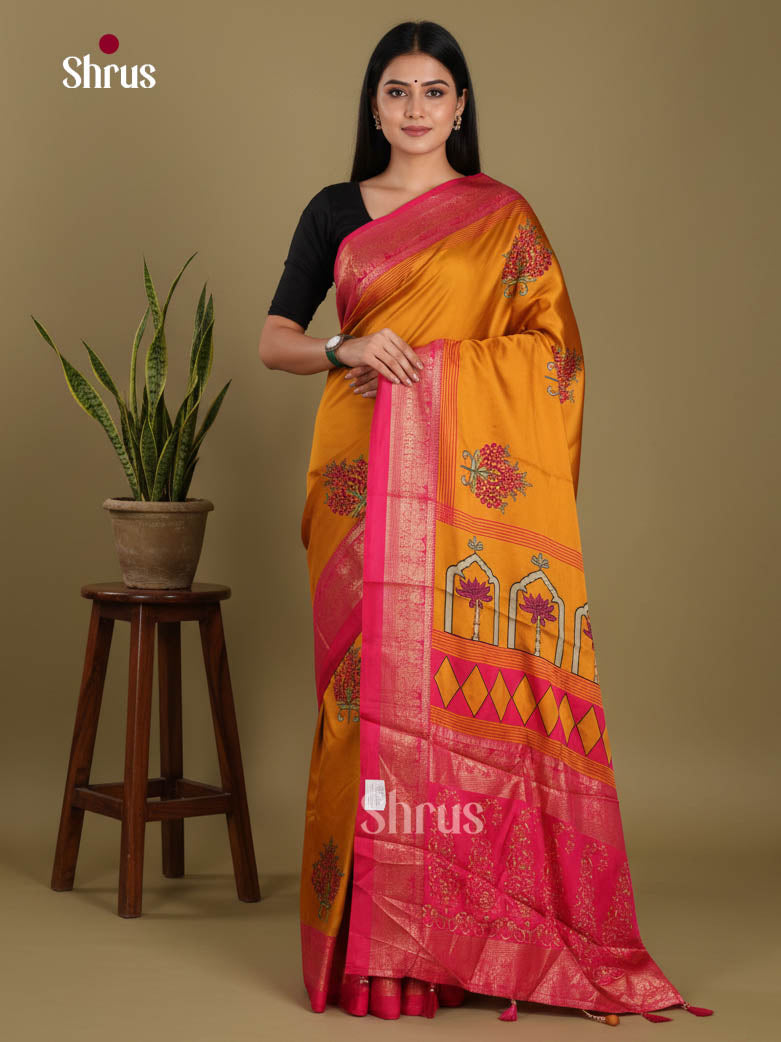 Mustard & Red- Semi Modal Saree
