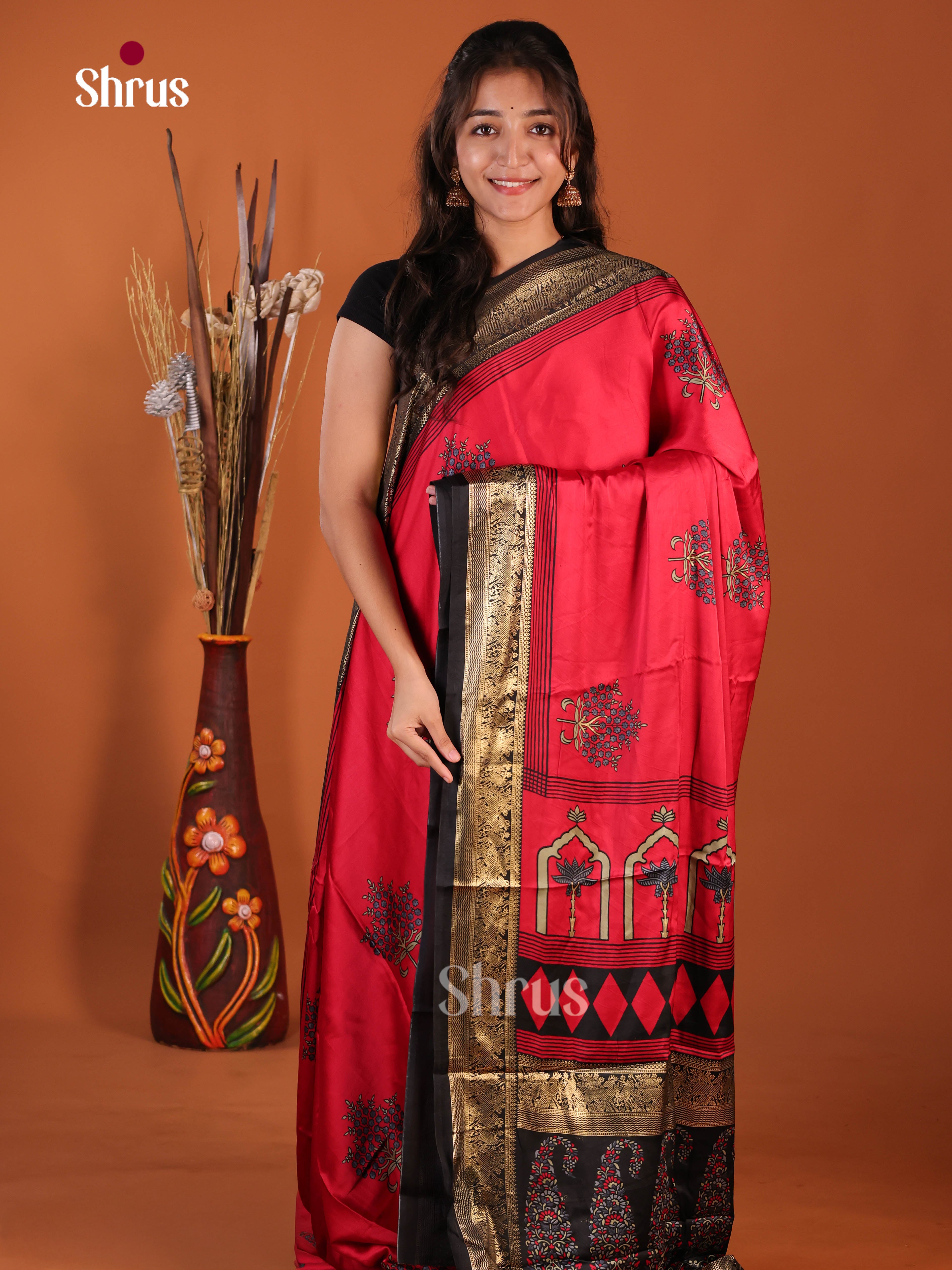 Red & Black - Semi Modal Saree