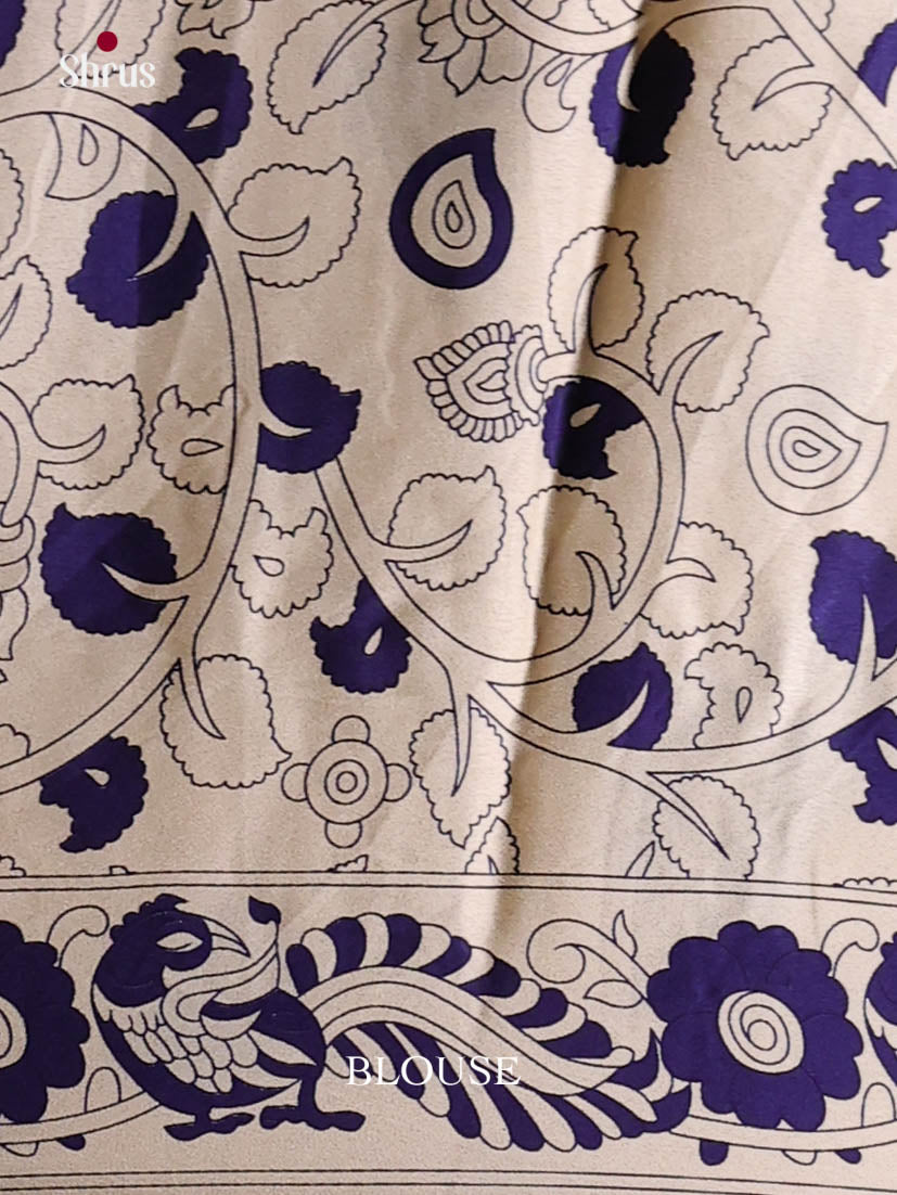 Blue & Cream - Semi Modal Saree