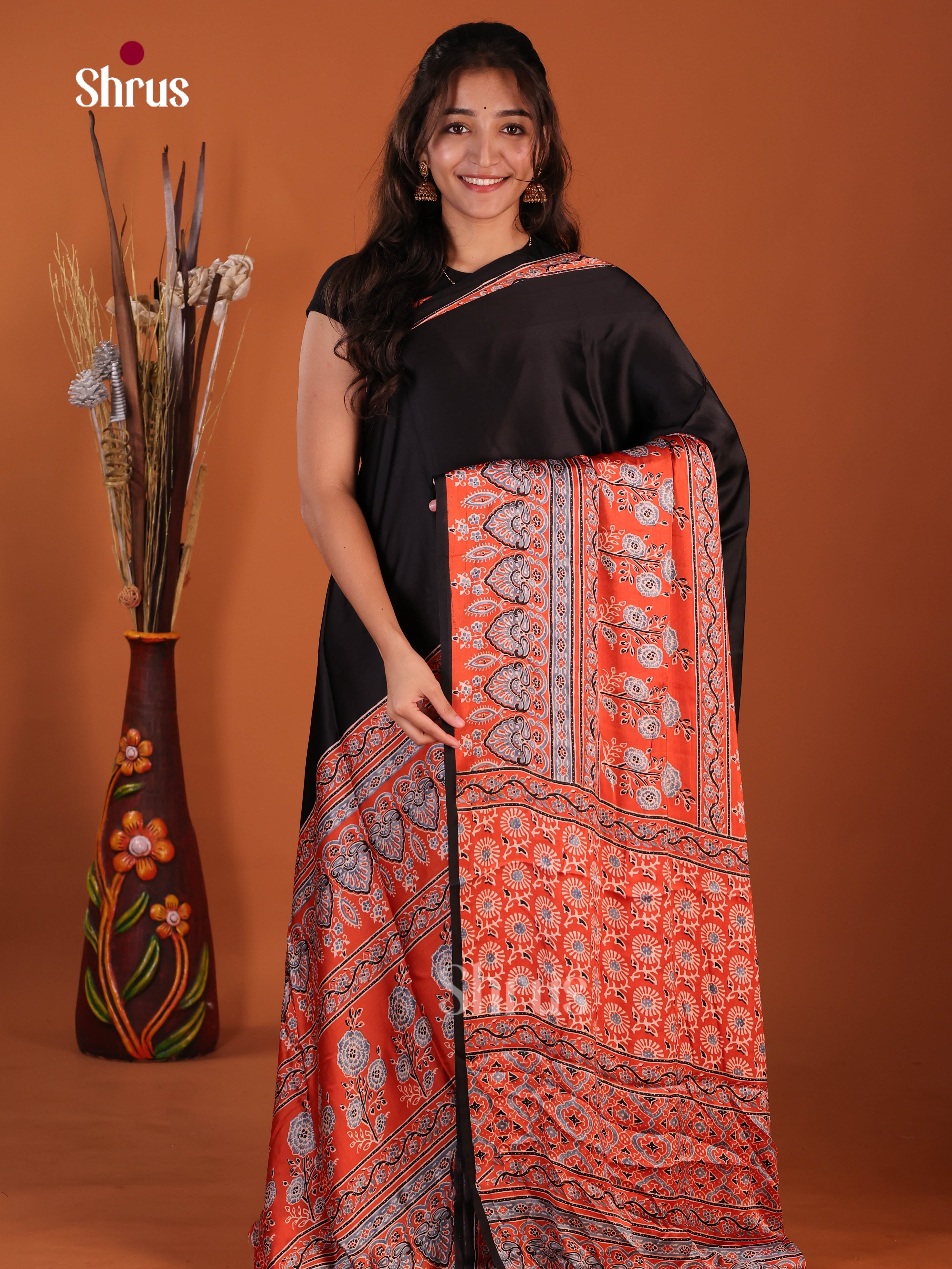 Black & Orange - Semi Modal Saree