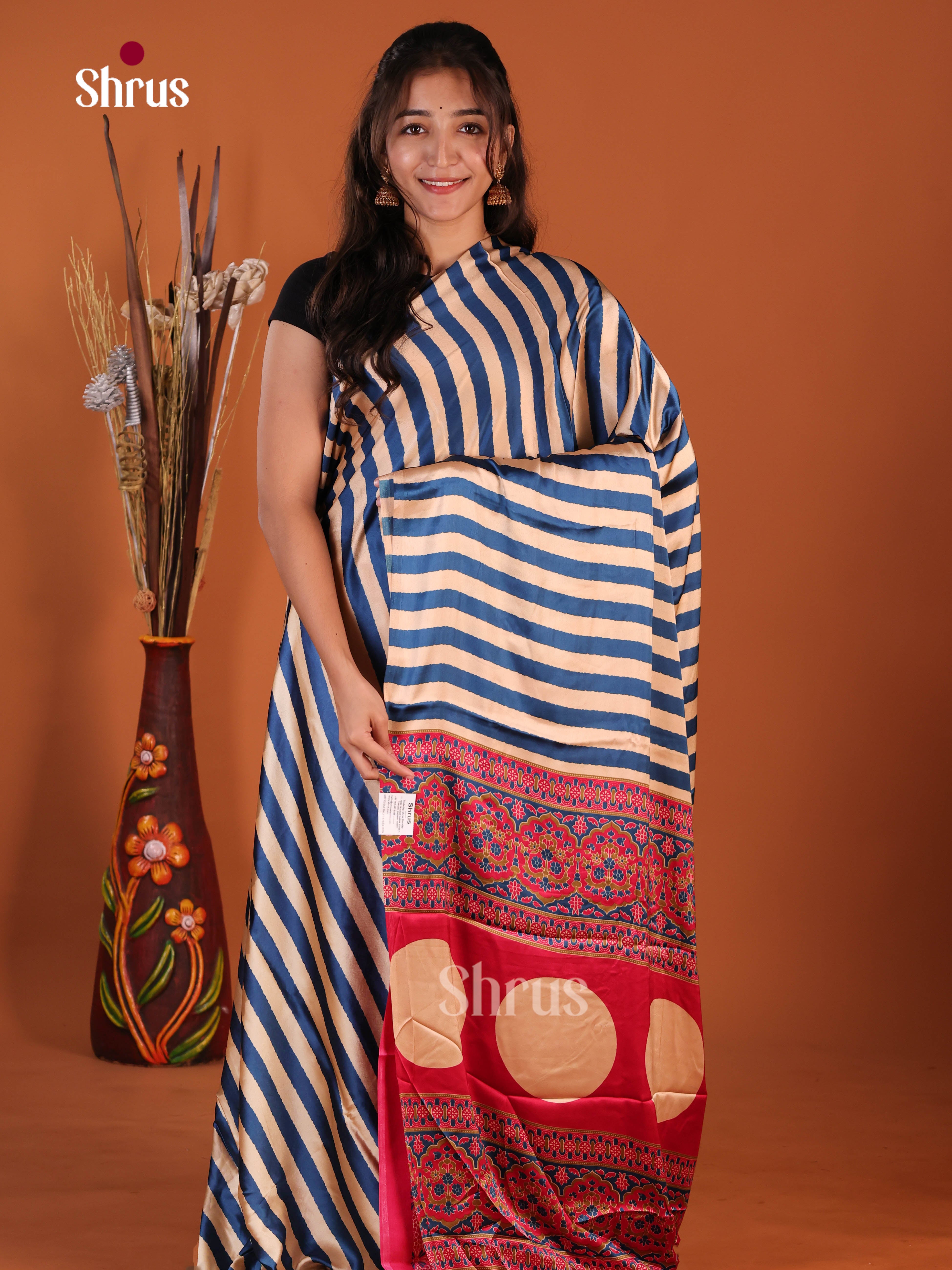 Cream & Pink - Semi Modal Saree