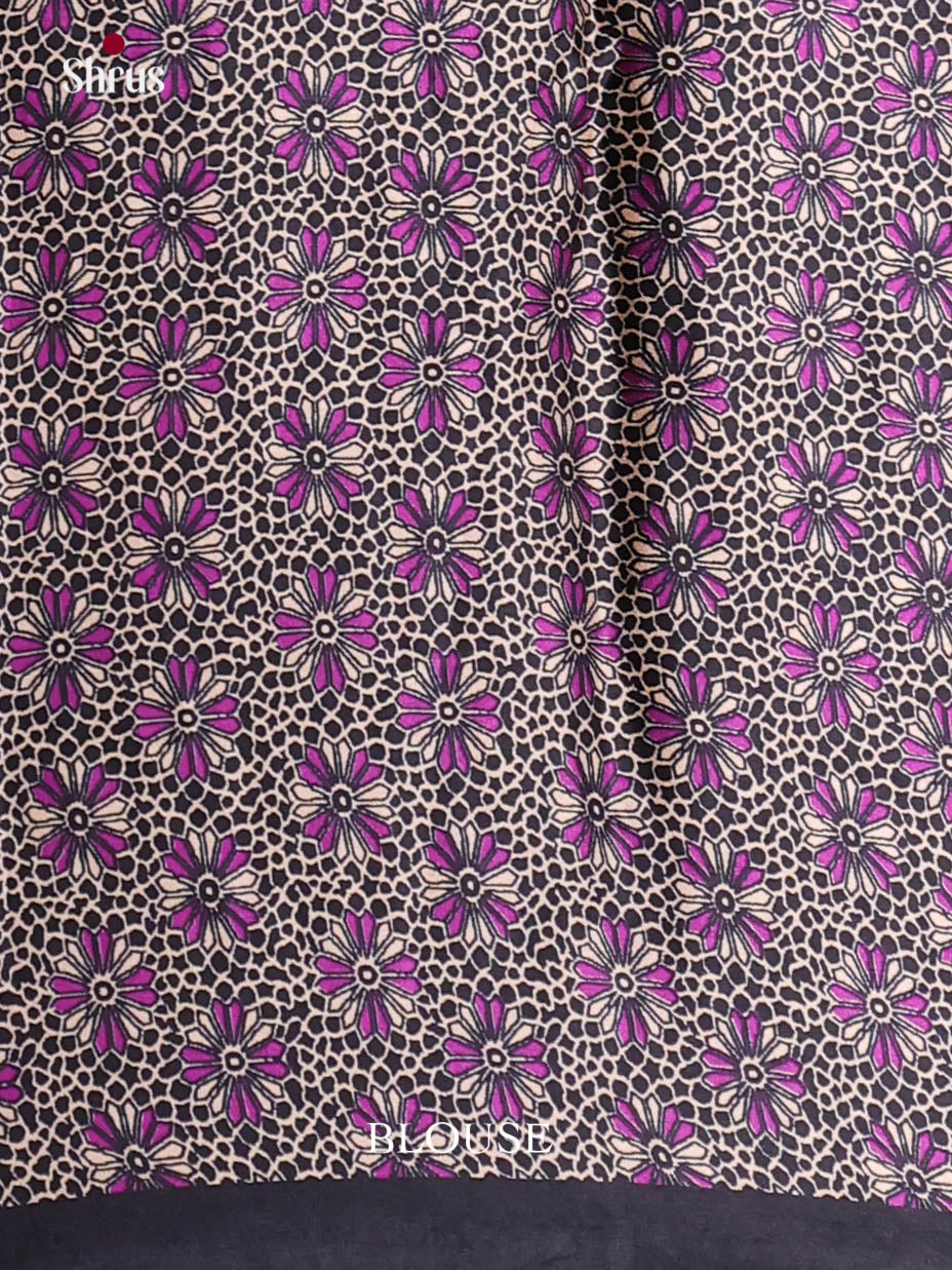 Cream & Purple - Semi Modal Saree