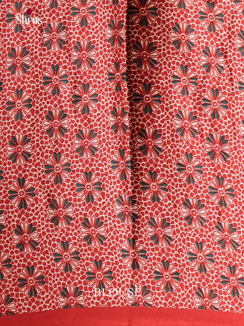 cream & Green - Semi Modal Saree