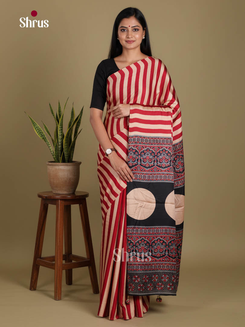 Red & Blue - Semi Modal Saree