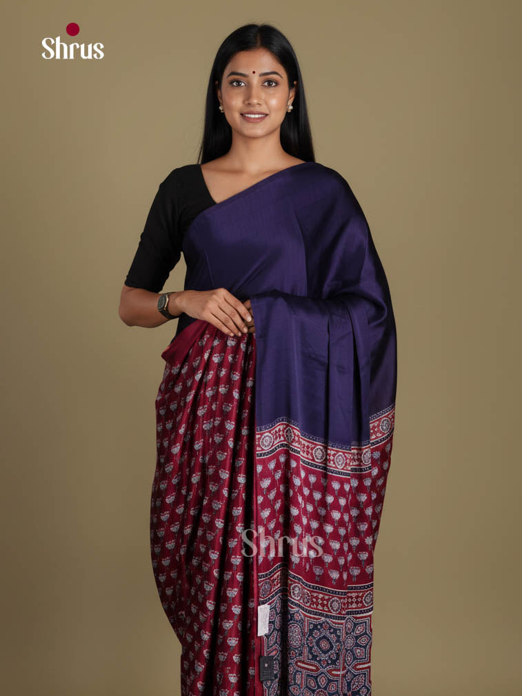Blue & Maroon - Semi Modal Saree