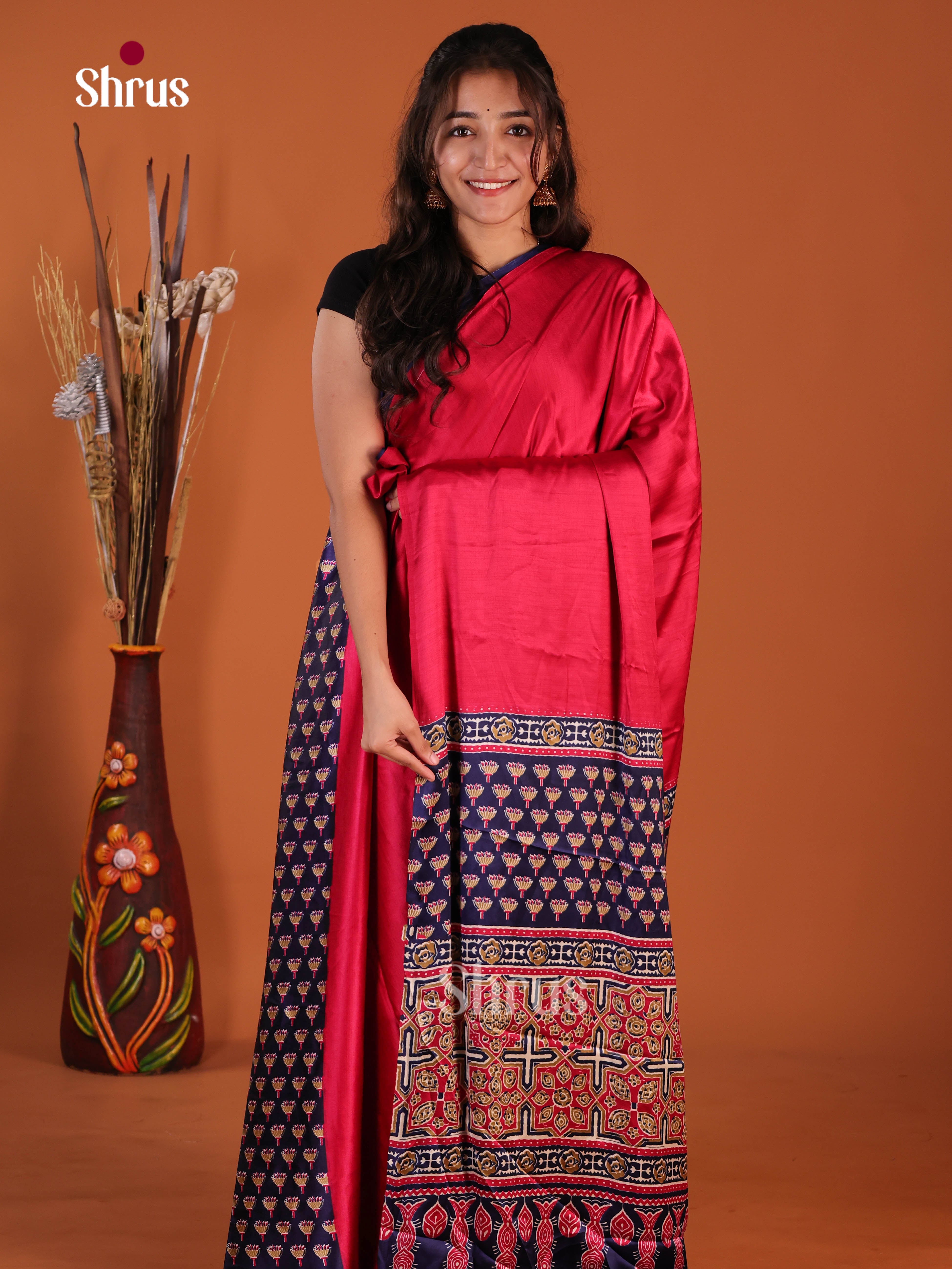 Red & Blue - Semi Modal Saree