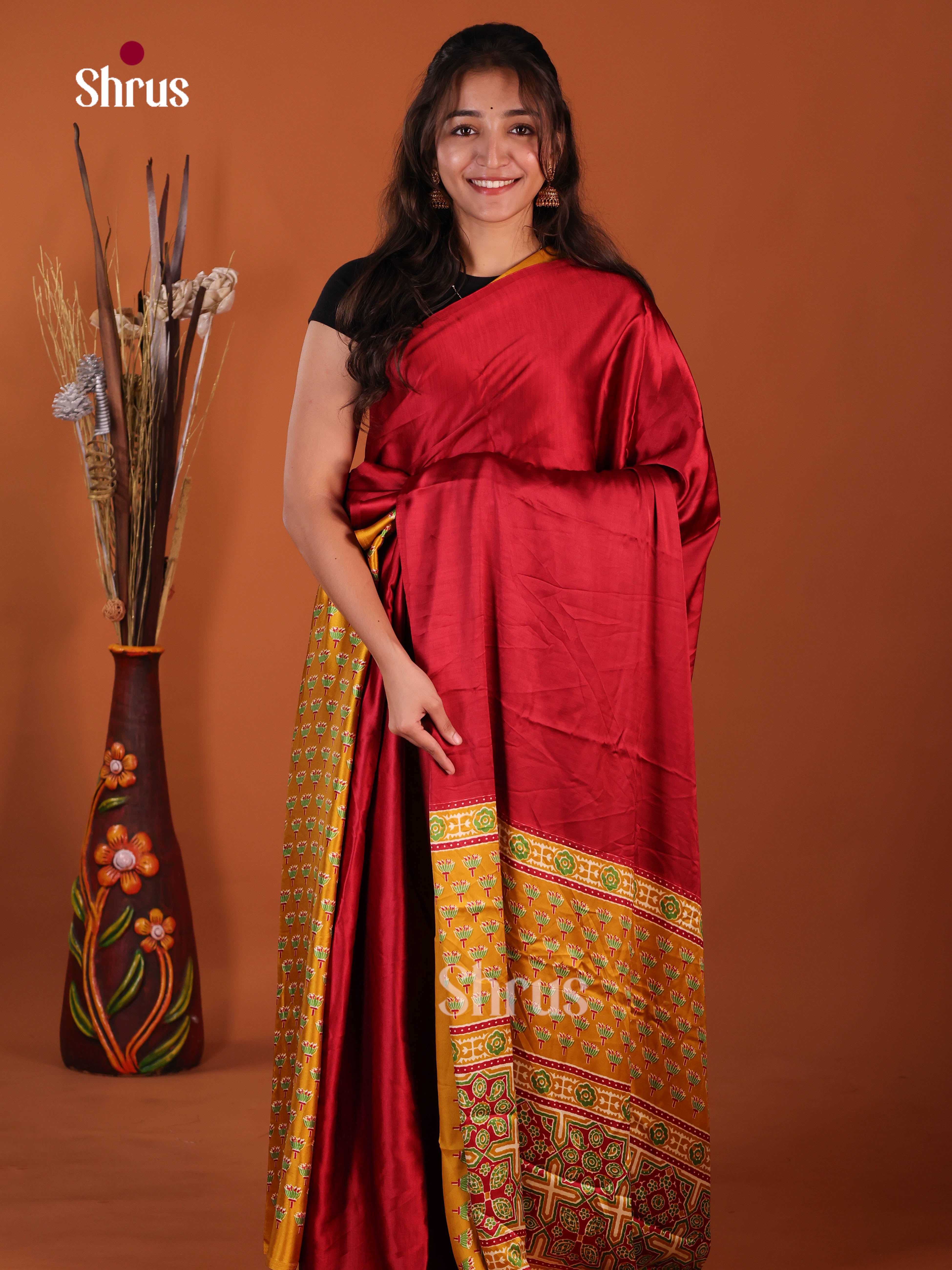 Red & Mustard - Semi Modal Saree