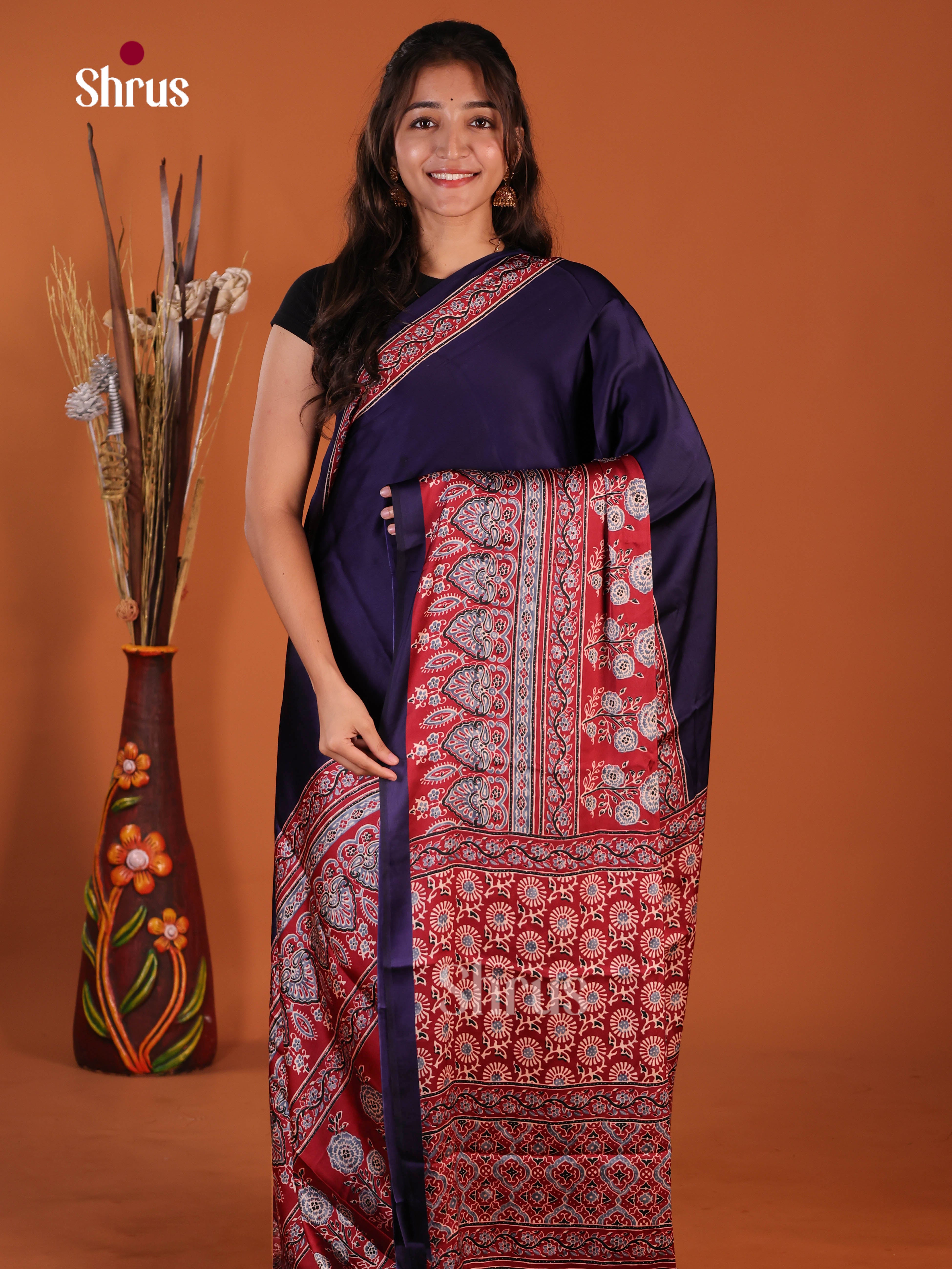 Blue & Maroon - Semi Modal Saree