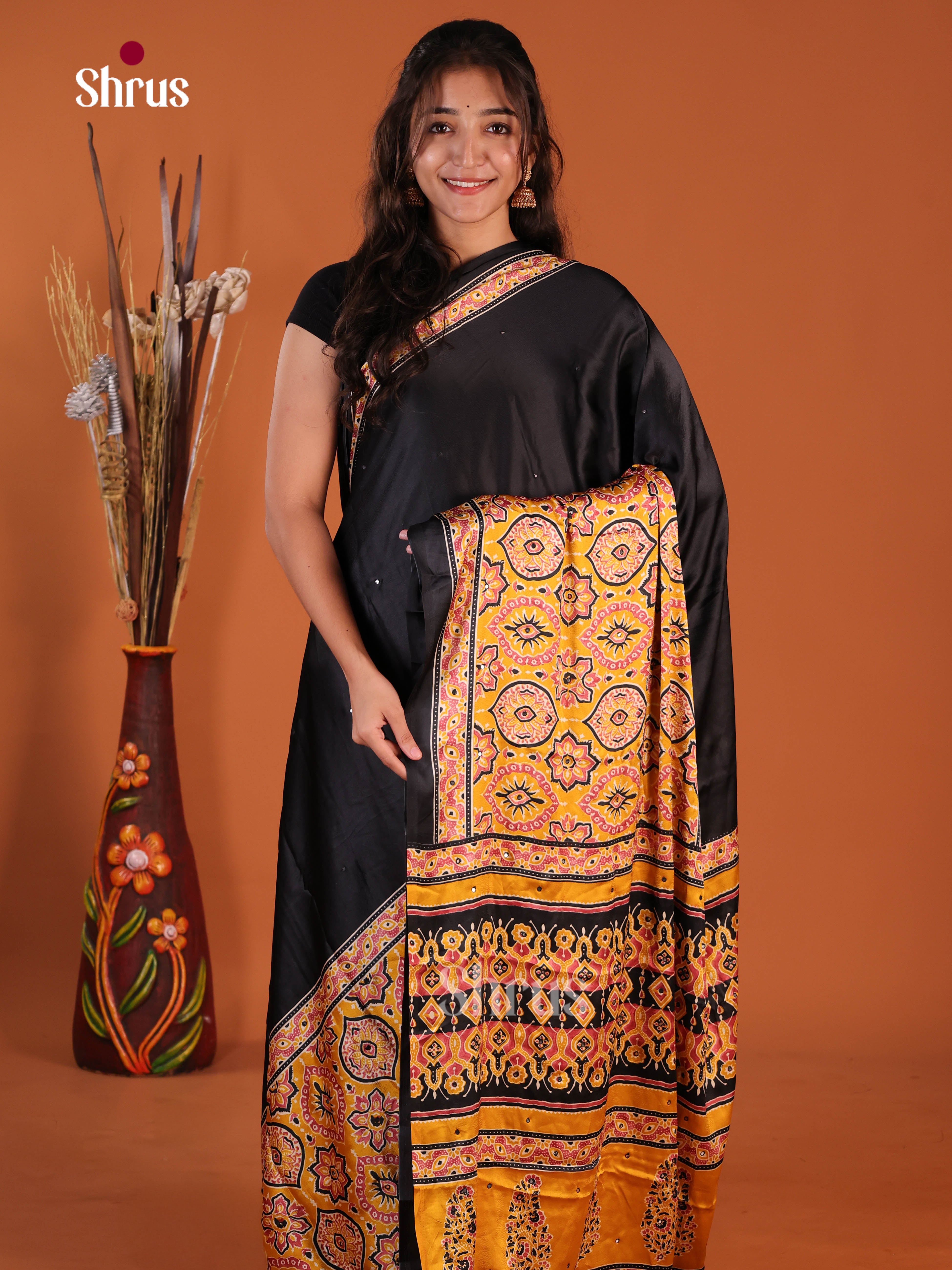 Black & Mustard- Semi Modal Saree