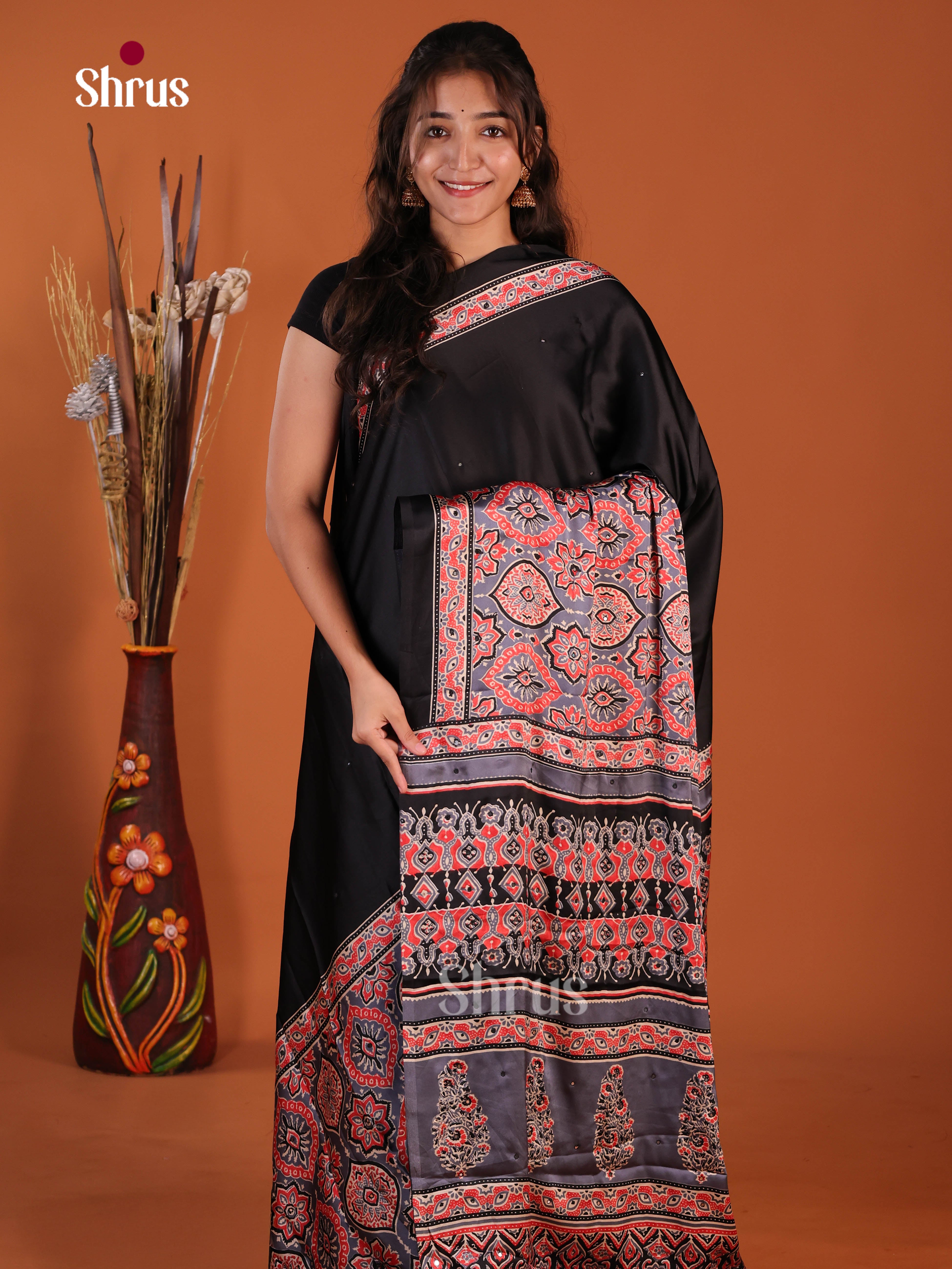 Black & Grey - Semi Modal Saree
