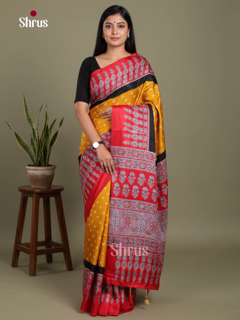 Mustard & Red- Semi Modal Saree