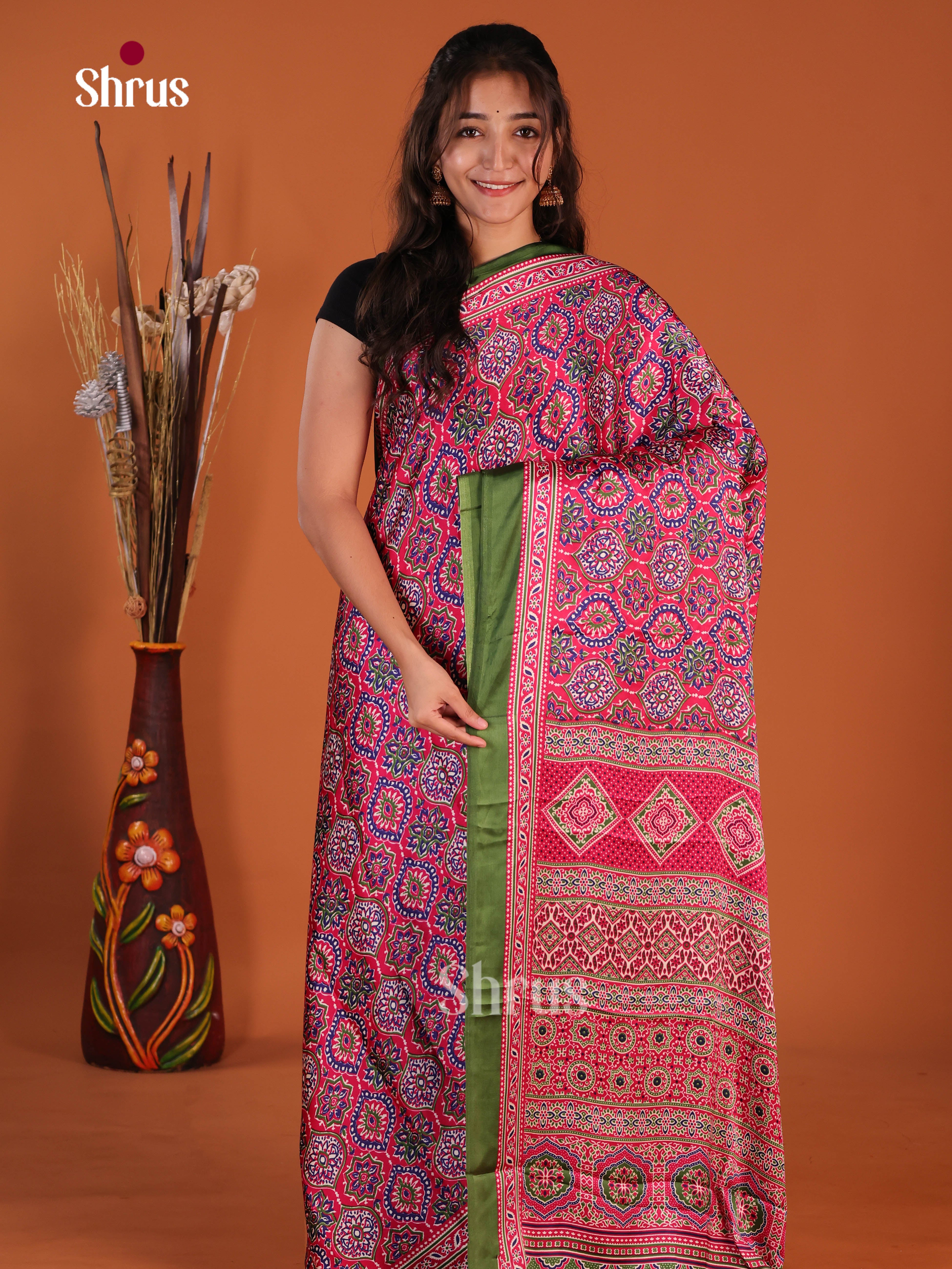 Pink & Green - Semi Modal Saree