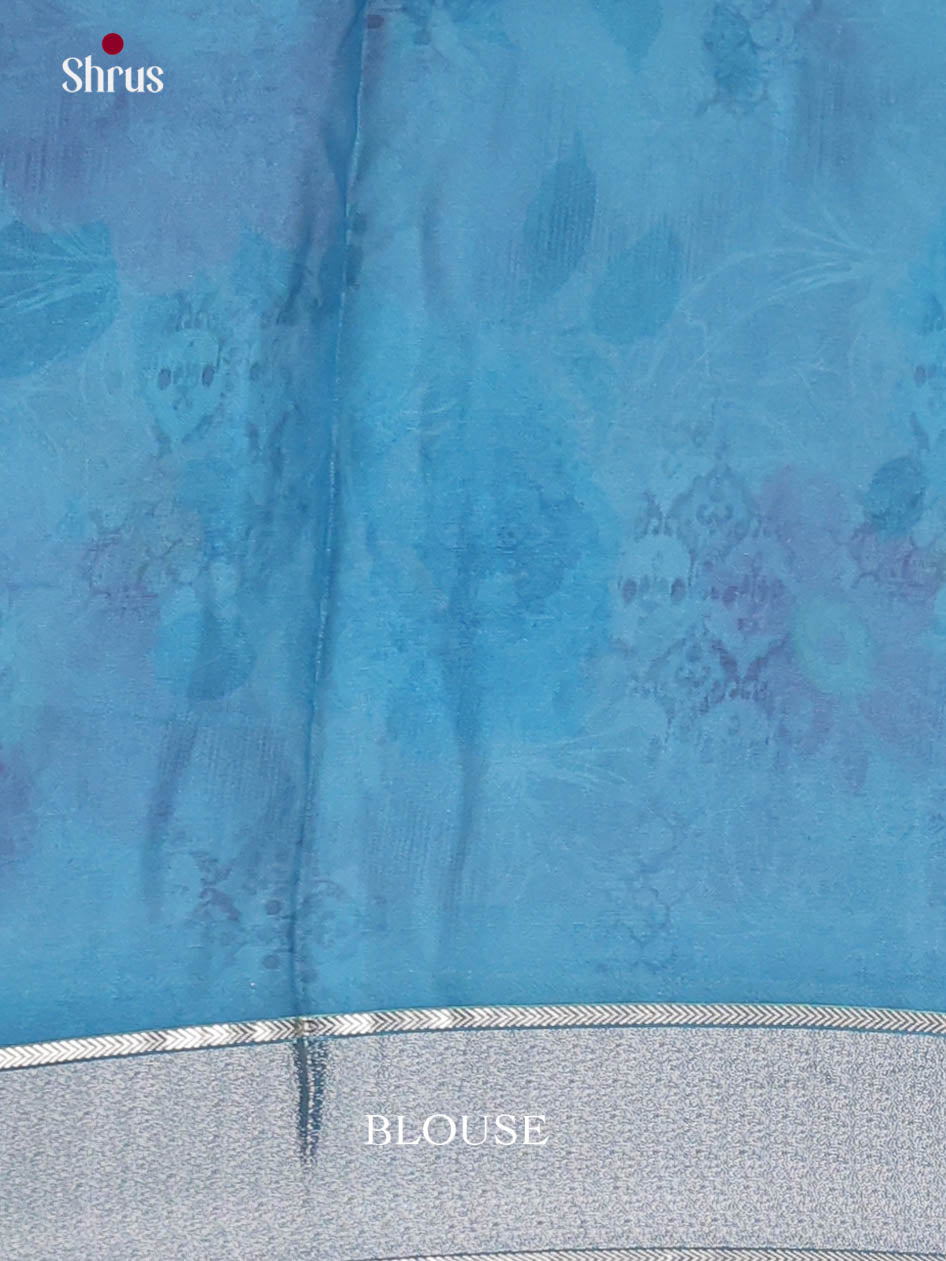 Cream & Blue - Semi Georgette Saree