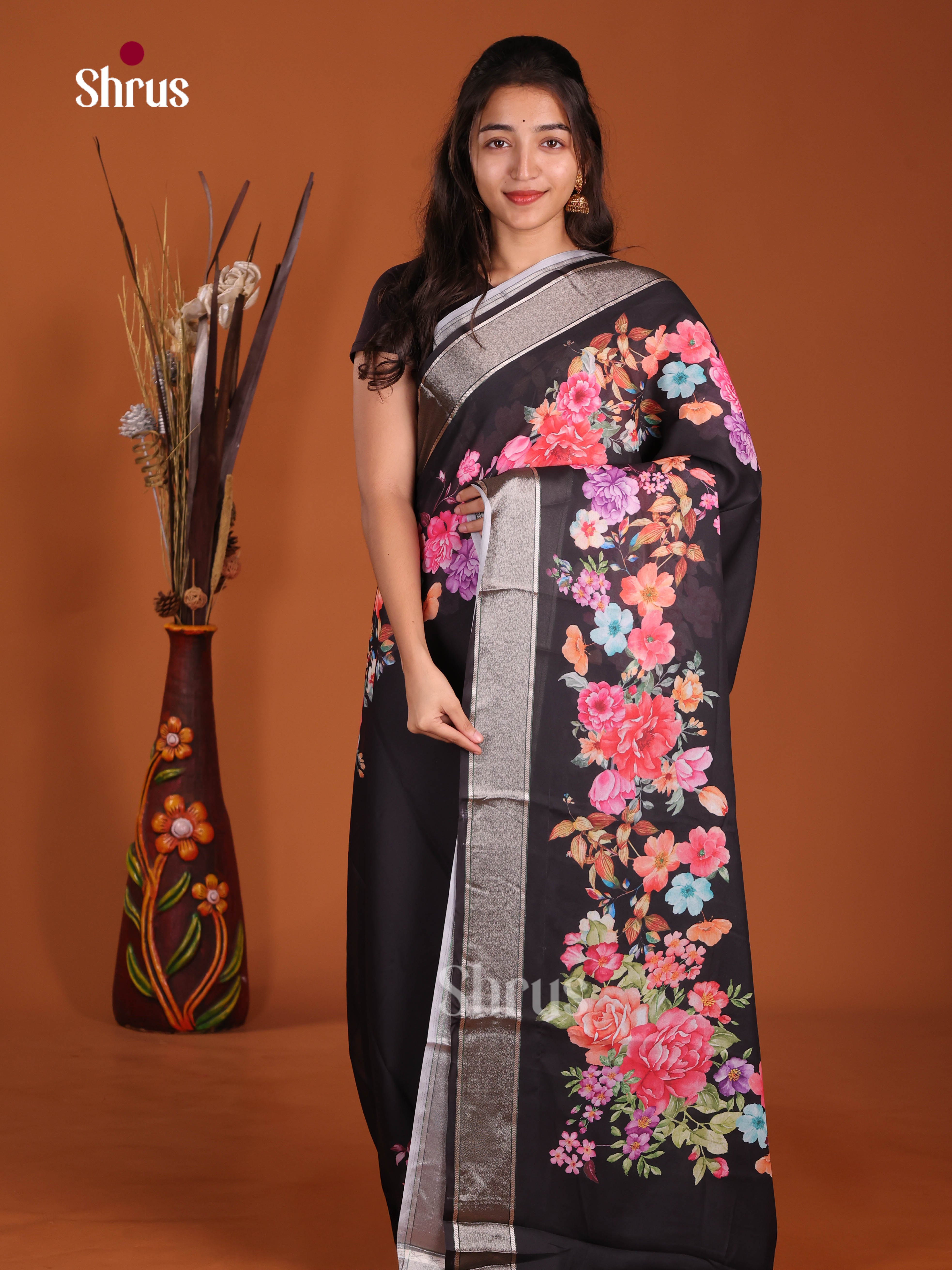 Black - Semi Georgette Saree