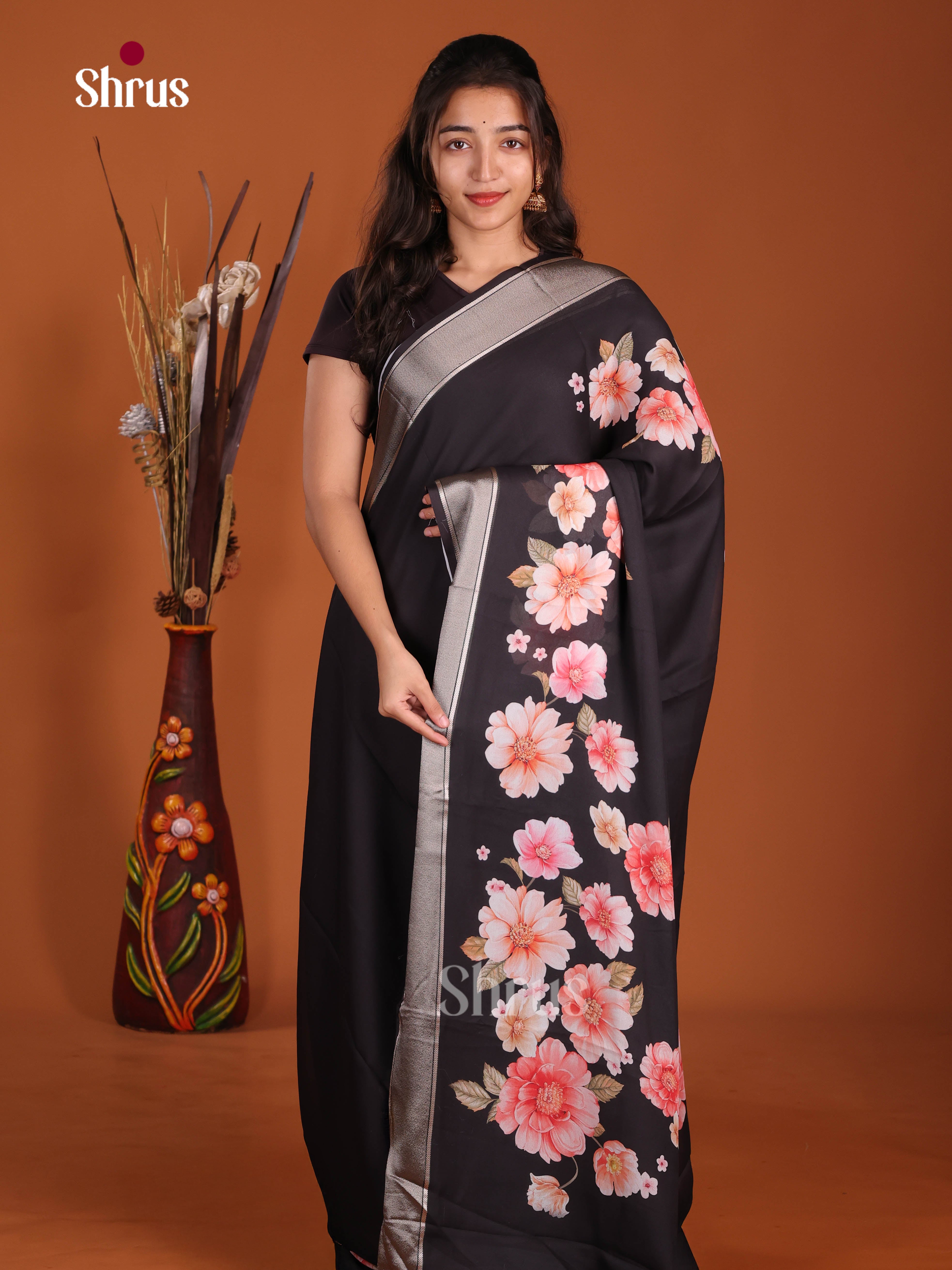 Black- Semi Georgette Saree