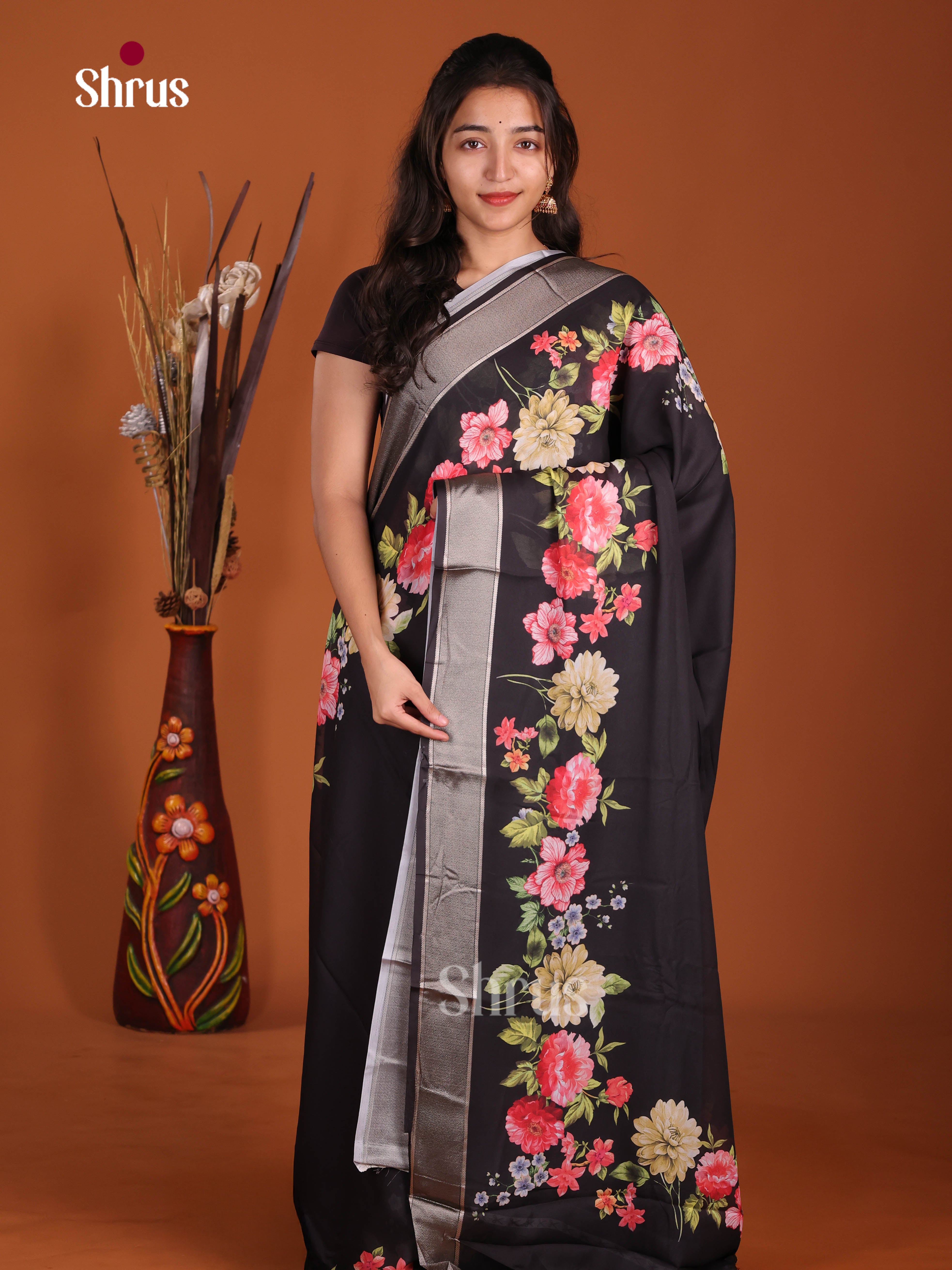 black - Semi Georgette Saree