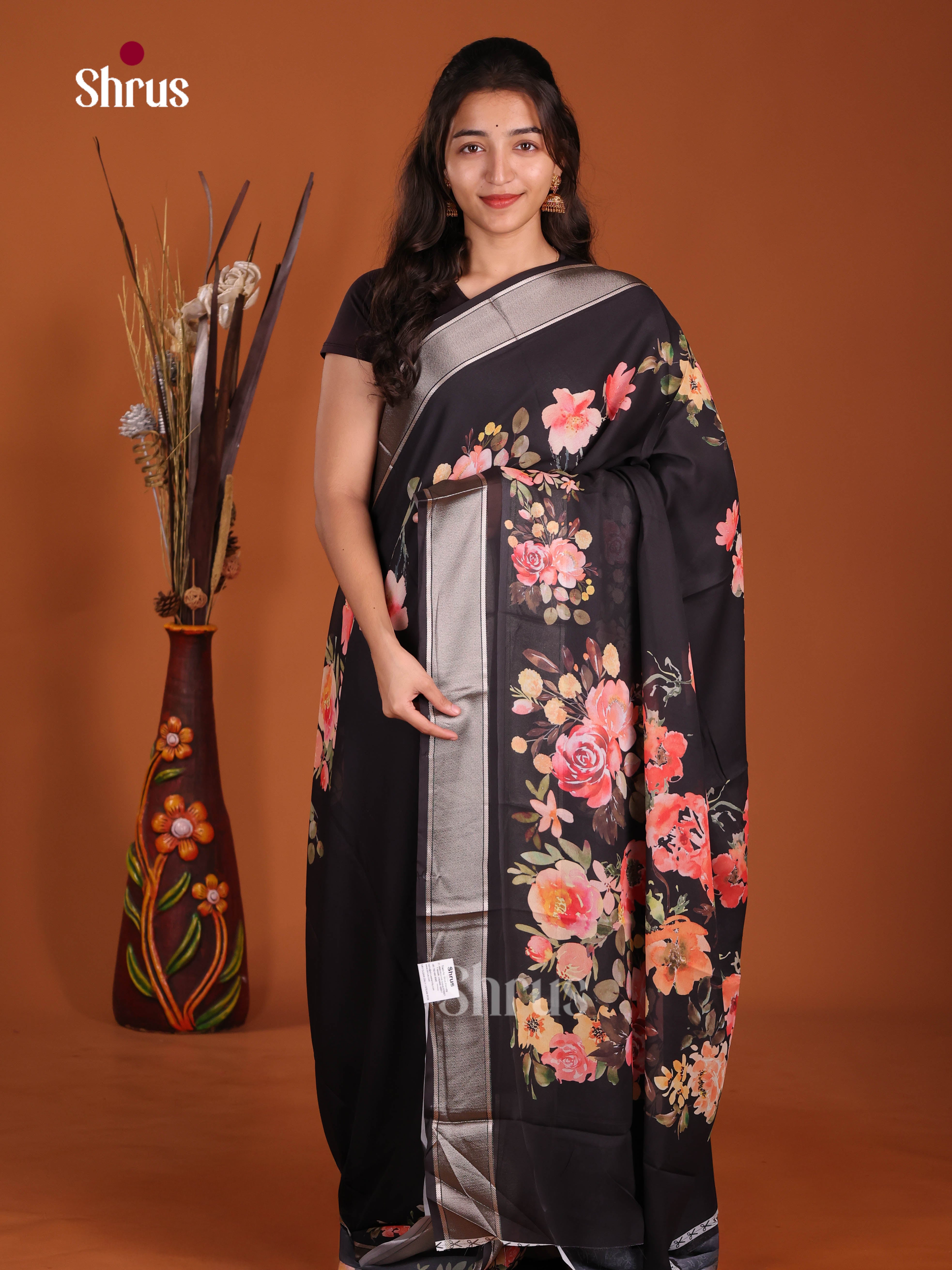 Black - Semi Georgette Saree